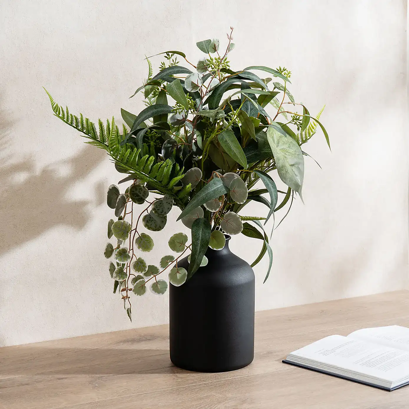 Artificial Mixed Leaves Bouquet in Small Black Vase