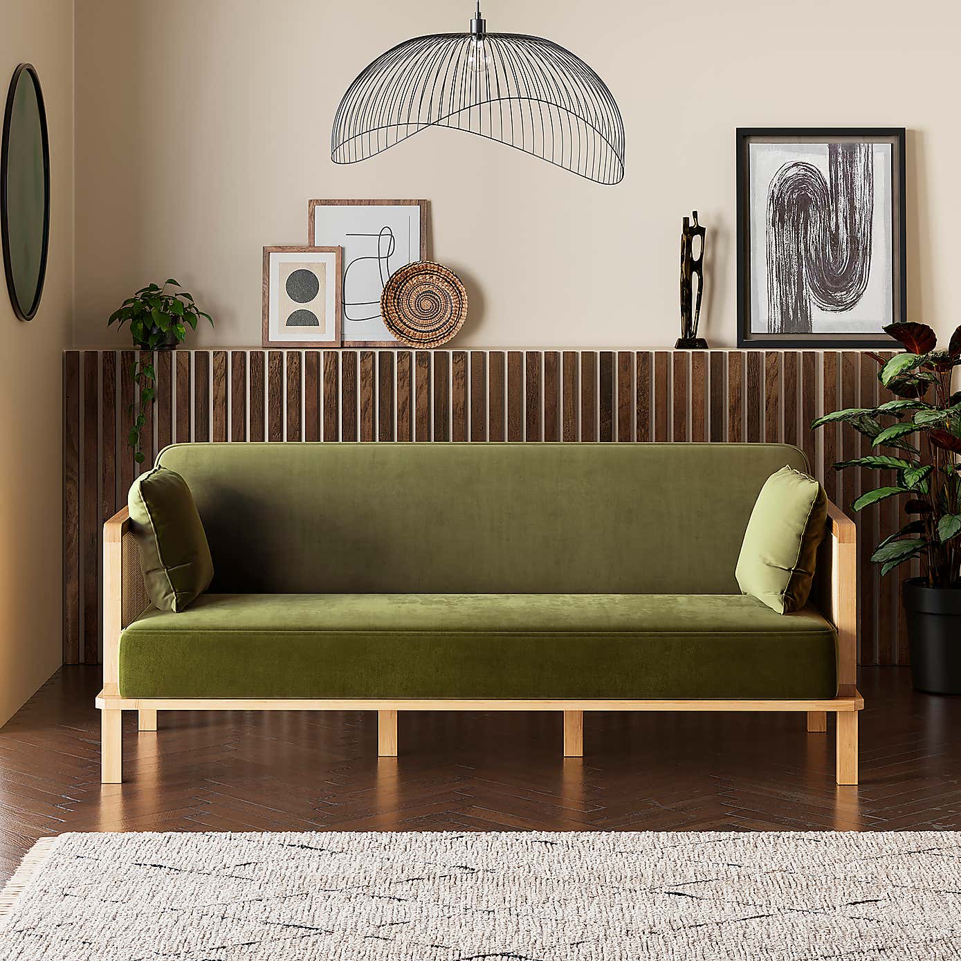 Lila Wicker and Velvet Clic Clac Double Sofa Bed