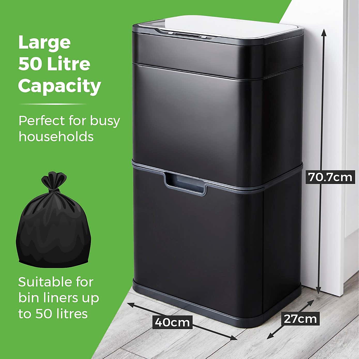 Tower 50L Ozone Recycling Sensor Bin