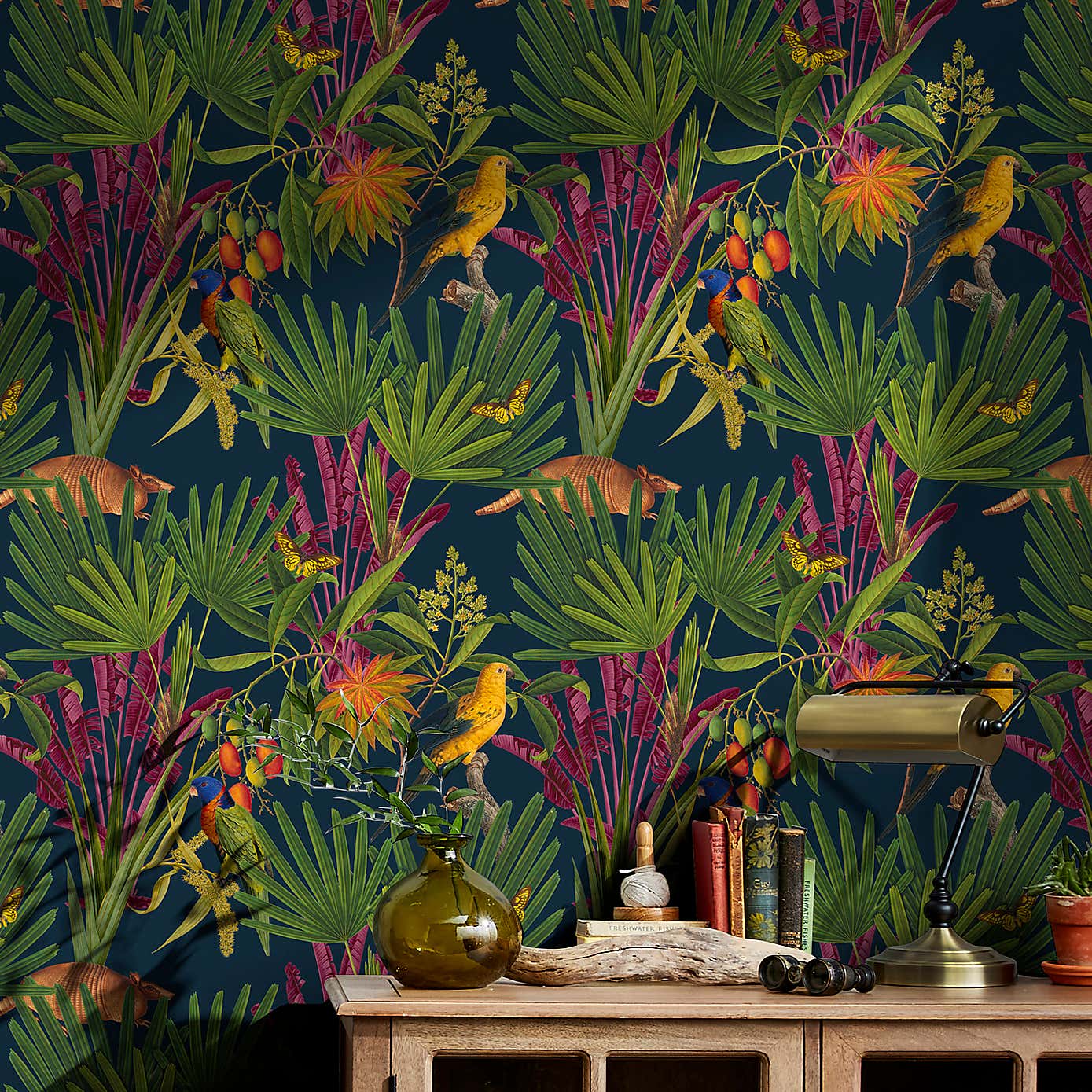 Tropical Treasures Navy Wallpaper