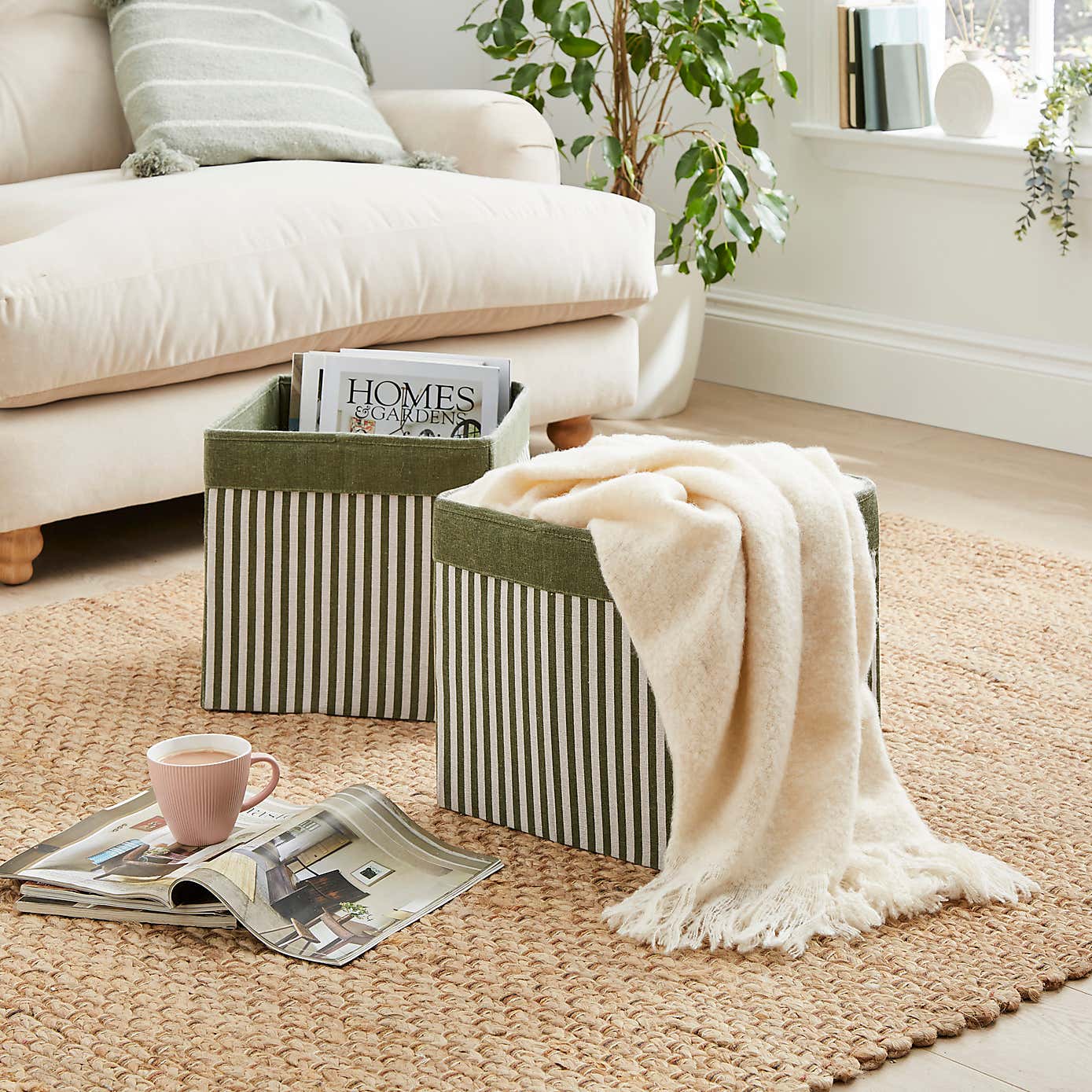 Set of 2 Striped Foldable Storage Boxes