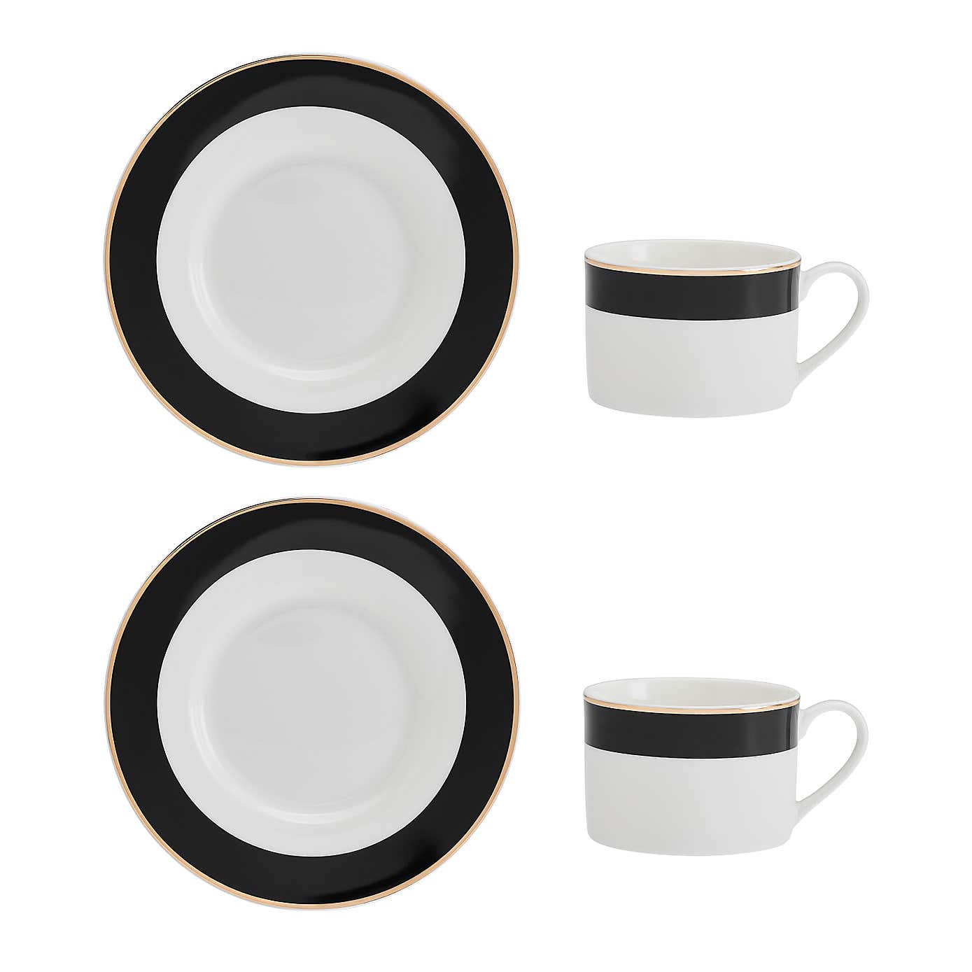 Mikasa Set of 2 Luxury Deco Clay Teacups & Saucers