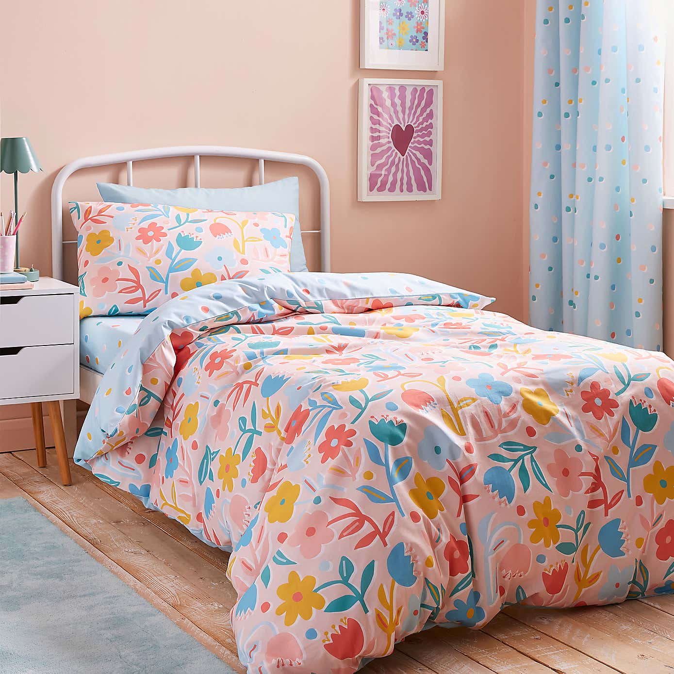 Bold Floral 100% Cotton Reversible Duvet Cover and Pillowcase Set