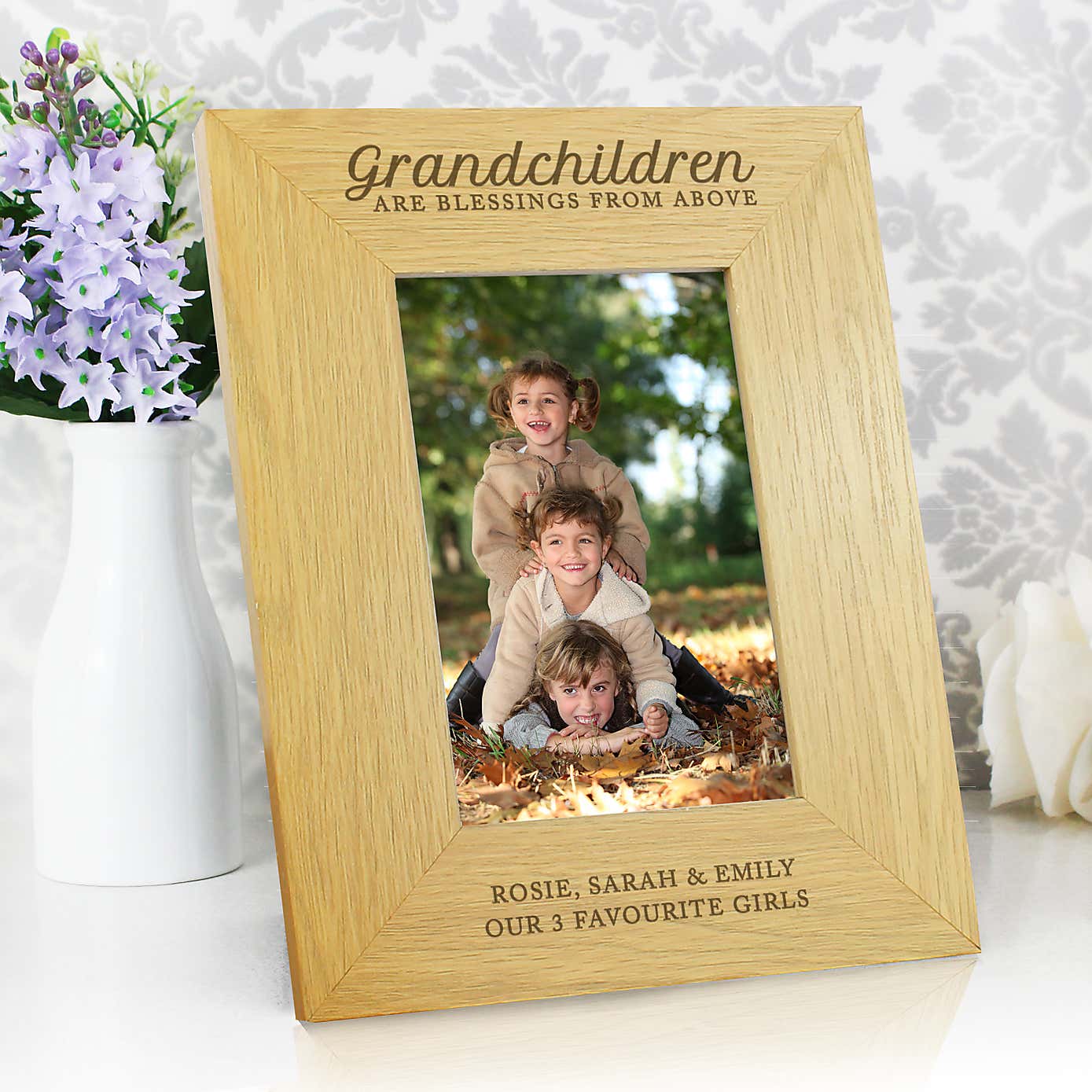 Personalised Grandchildren are a Blessing Light Wood Portrait Photo Frame