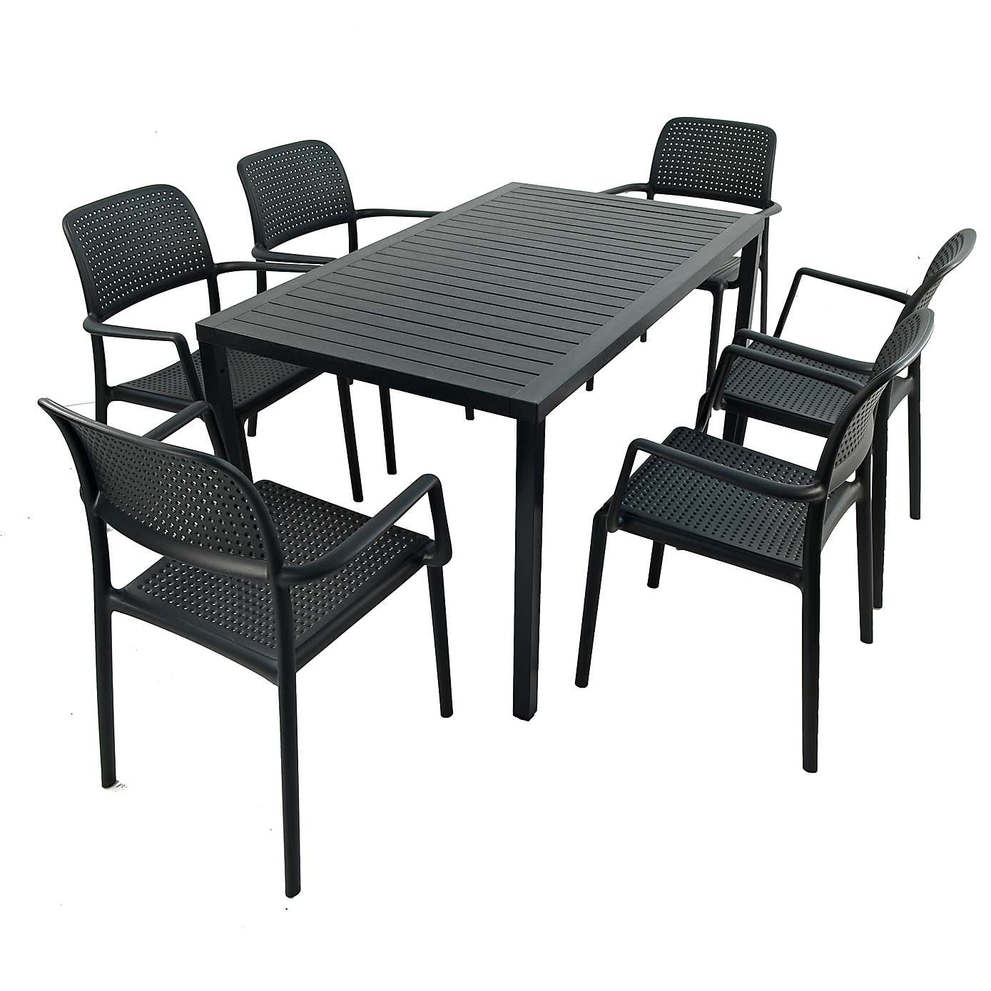 Cube Dining Table with 6 Bora Chair Set Anthracite