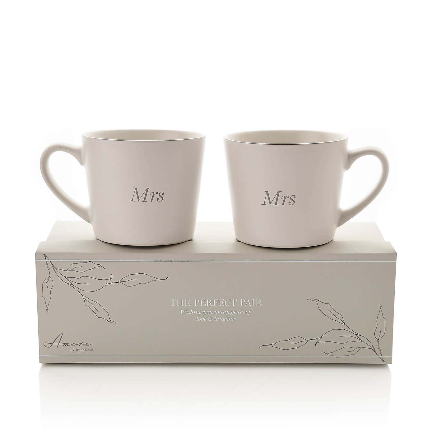 Amore Set of 2 White Mrs & Mrs Mugs