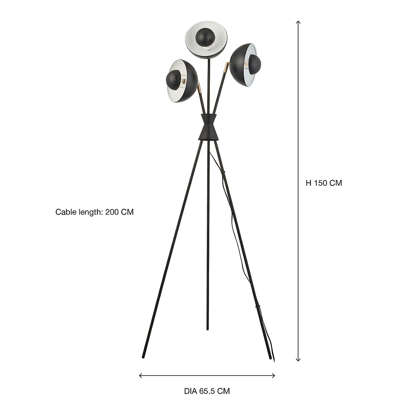 Elements Levi Tripod 3 Light Metal Floor Lamp