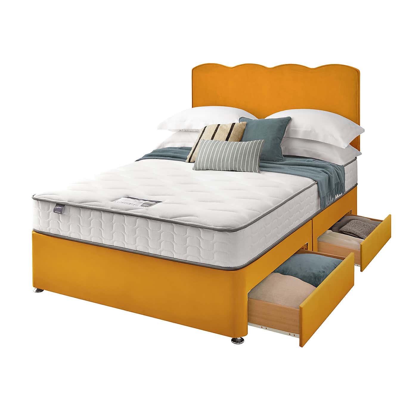 Silentnight 2 Drawer Divan Bed With Velvet Wave Headboard