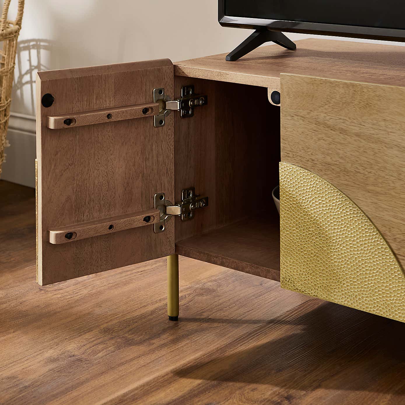 Zaneta Small TV Unit For TVs up to 42", Mango Wood and Brass