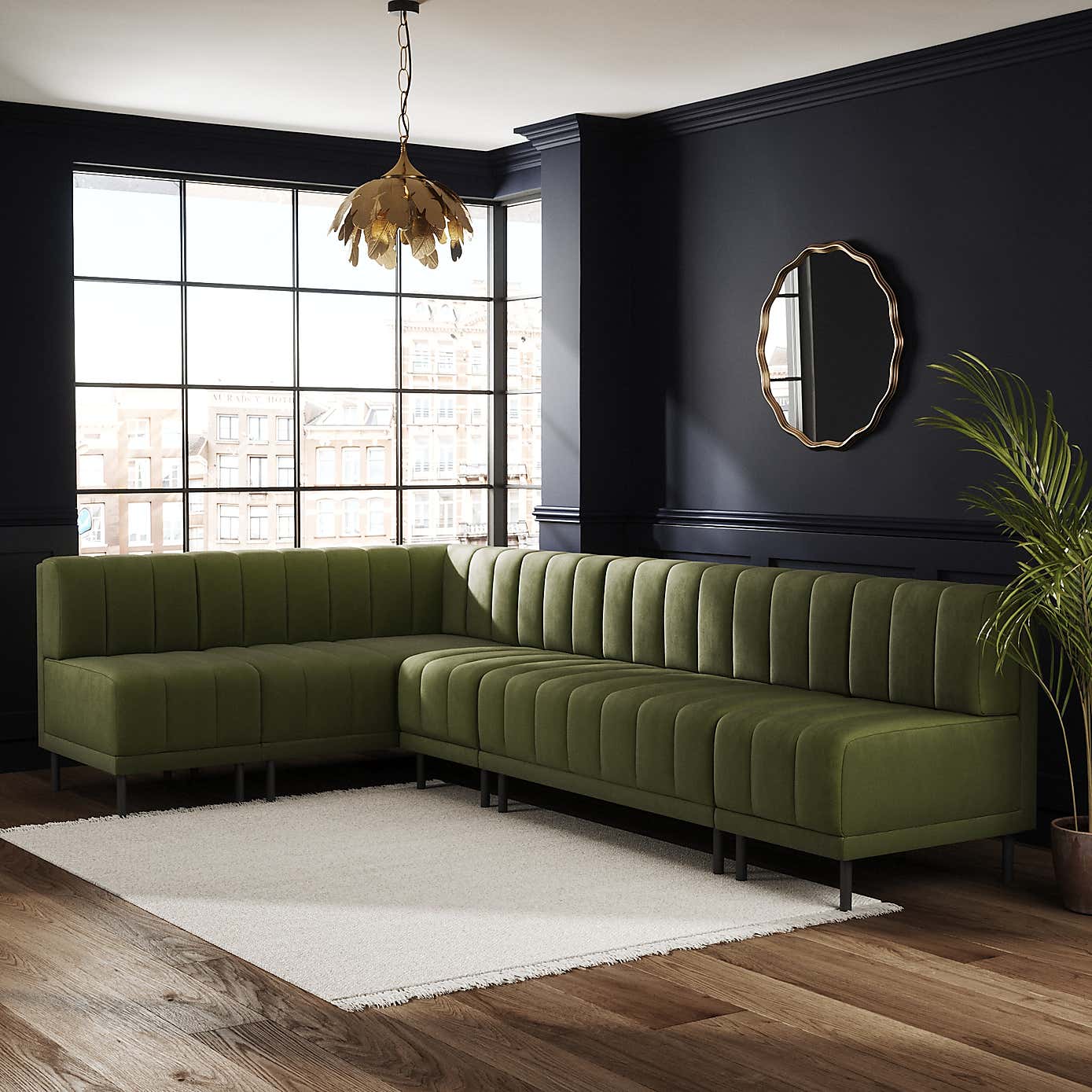 Amali Matte Plush Velvet Right Hand Dining Bench Olive Bundle