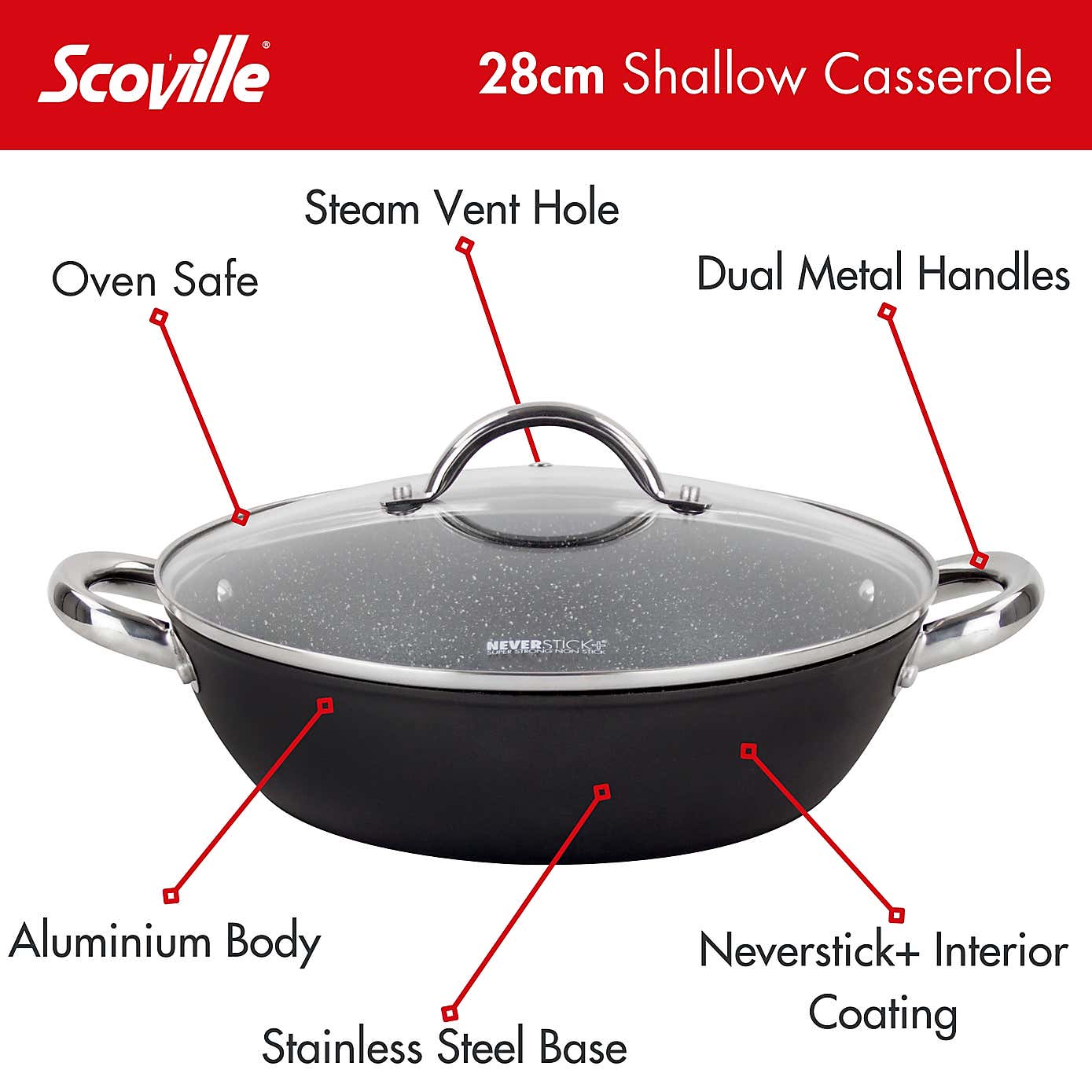 Scoville Neverstick 6 Non-stick Aluminum Shallow Casserole, 28cm
