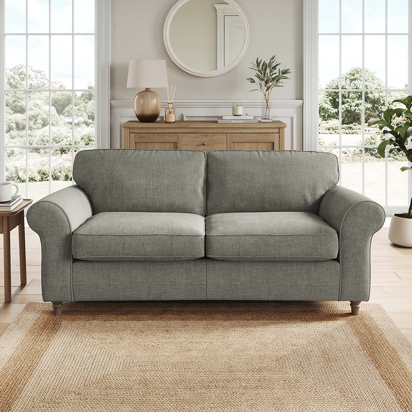 Flori 3 Seater Sofa, Tonal Plush Chenille