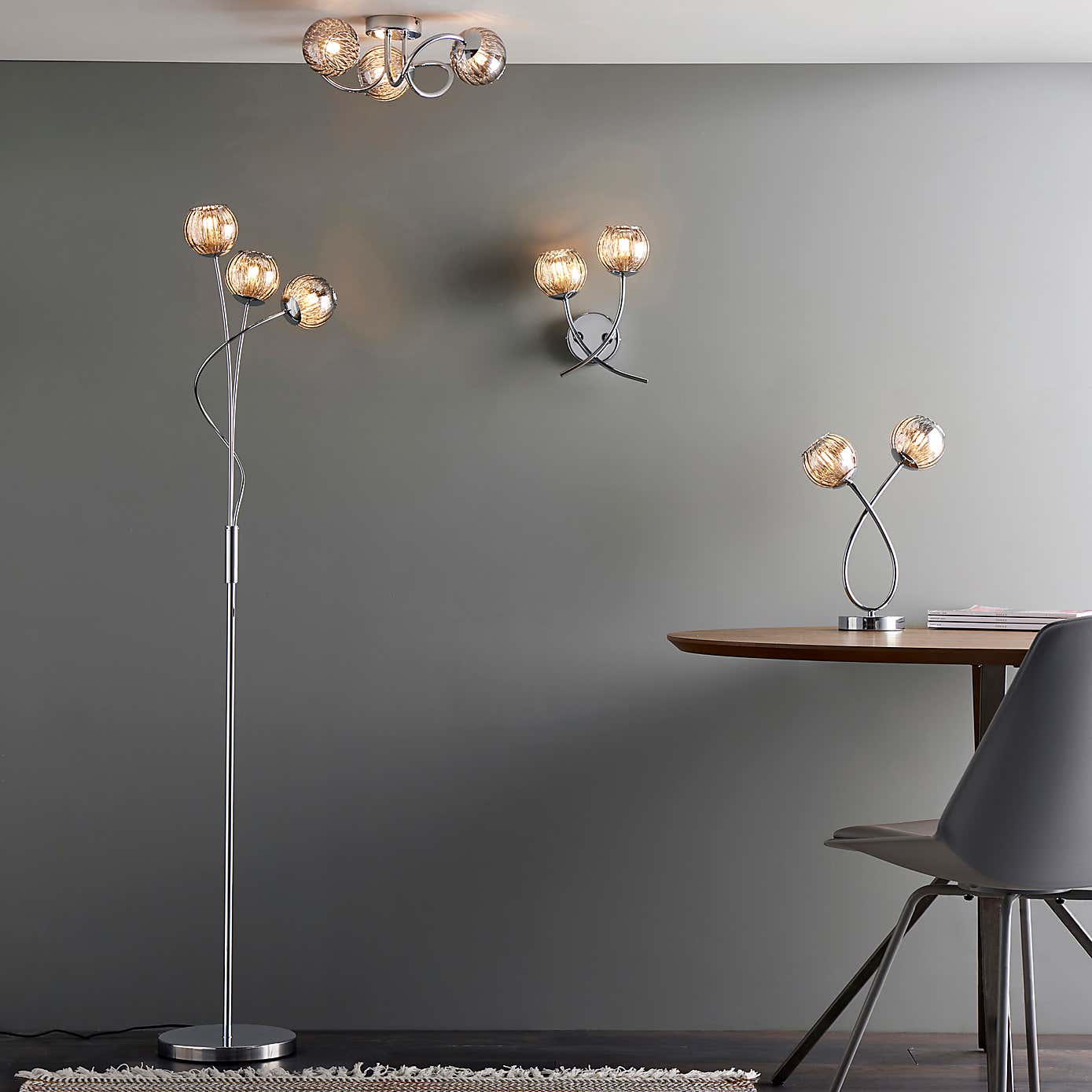 Arta 3 Light Semi-Flush Chrome Ceiling Fitting