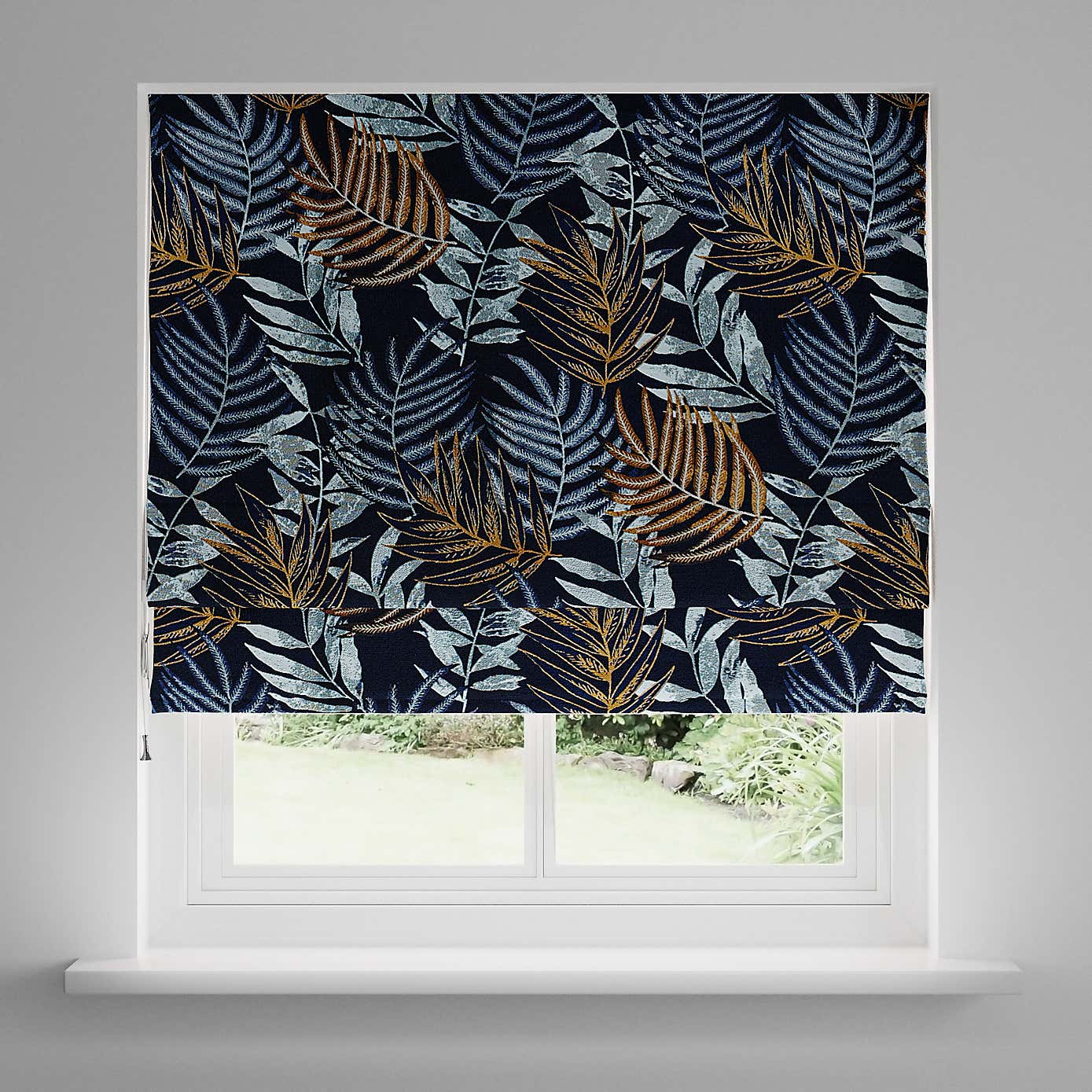 Leaf Jacquard Navy Roman Blind