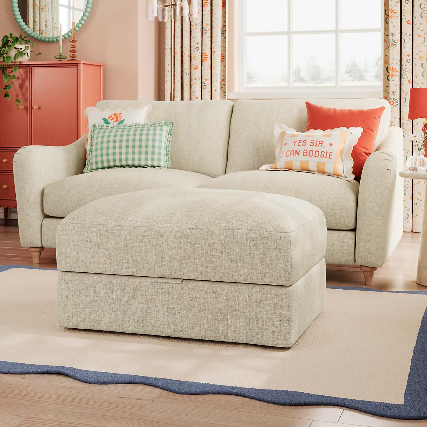 Hattie Slub Faux Linen Storage Footstool