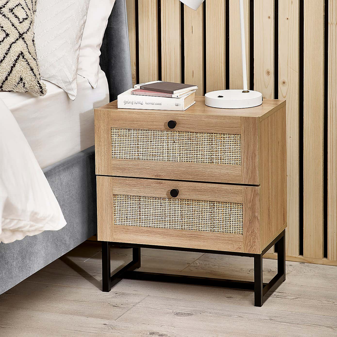 Hollis 2 Drawer Oak Bedside Table
