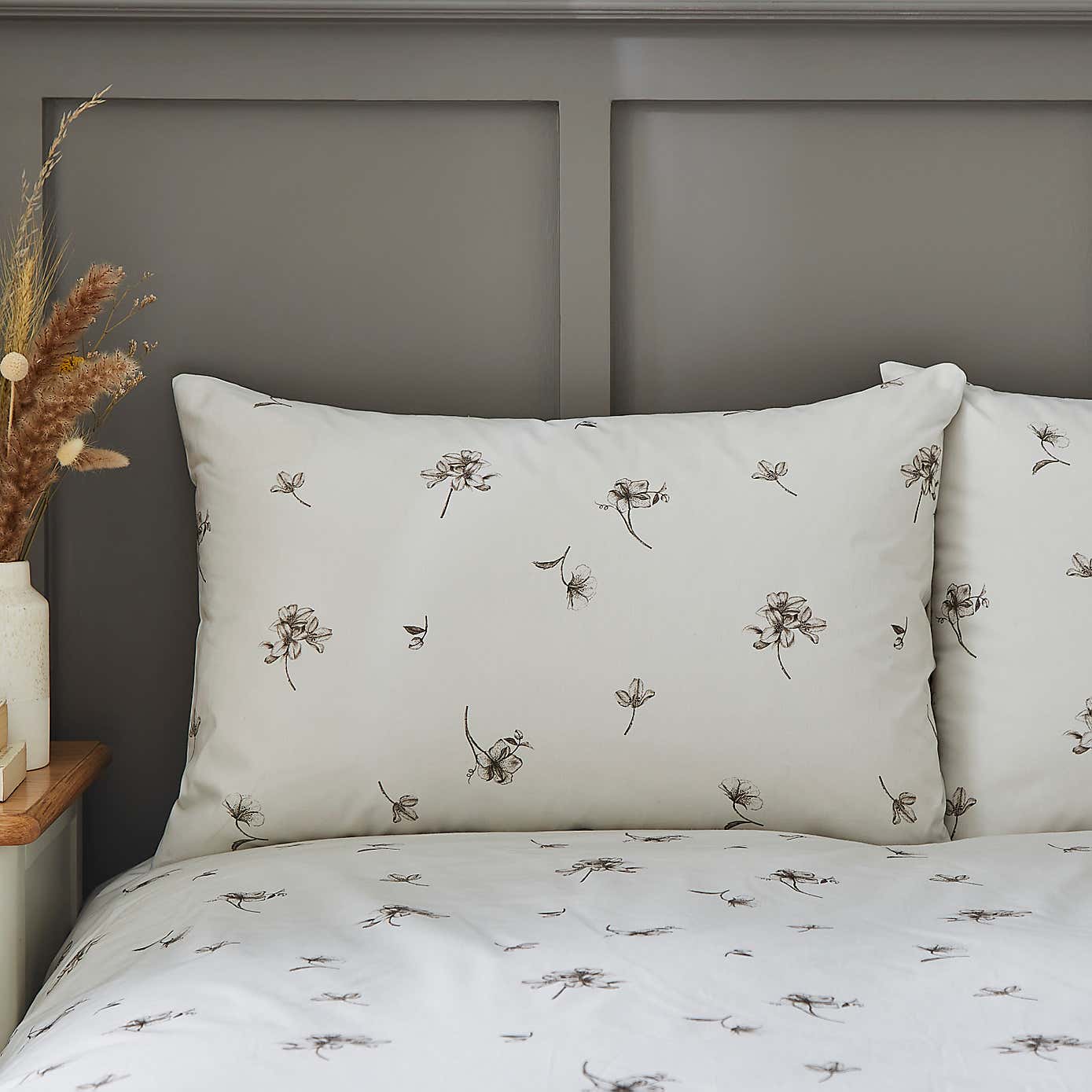 Bridget Etched Floral Natural Duvet Cover and Pillowcase Set