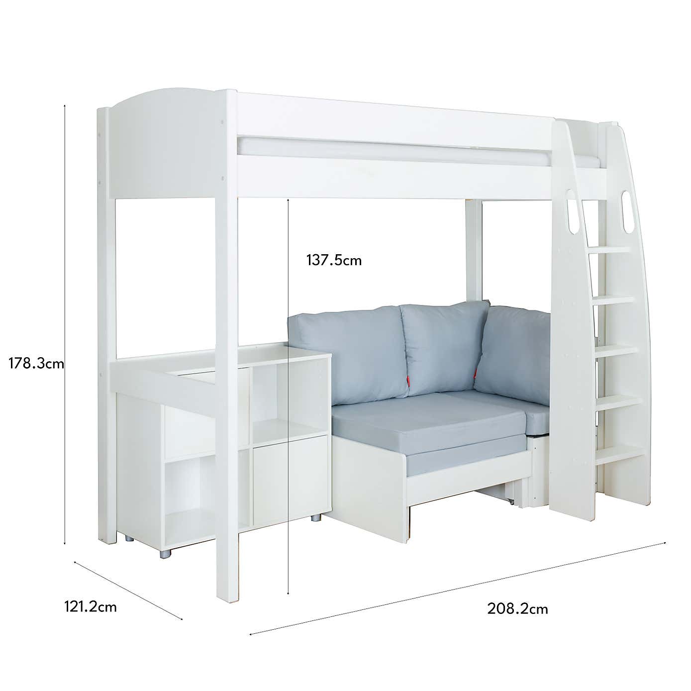 Stompa Uno High Sleeper with Corner Sofa and Cube Unit, Pine
