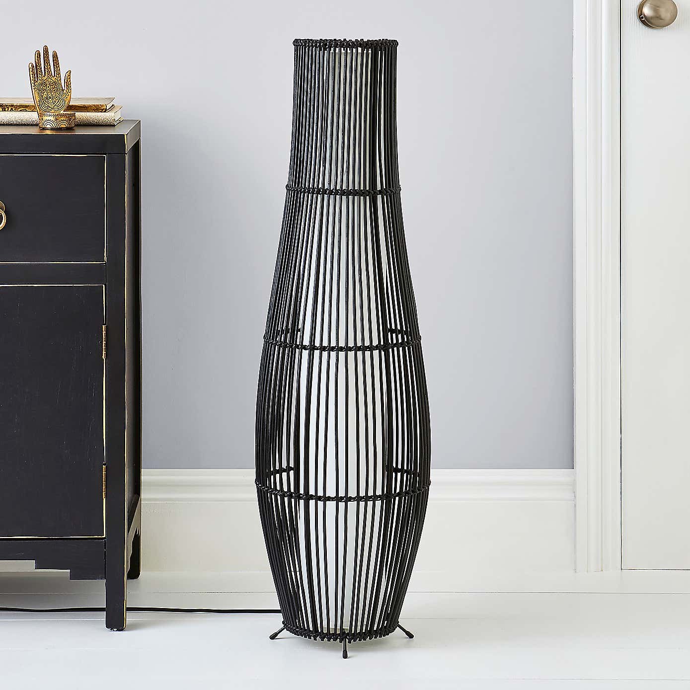 Alec Rattan Black Floor Lamp