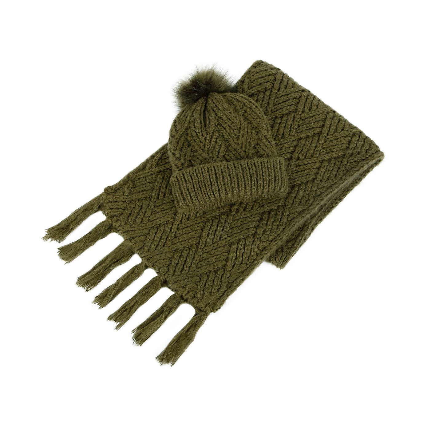 totes Knitted Khaki Hat and Scarf Set