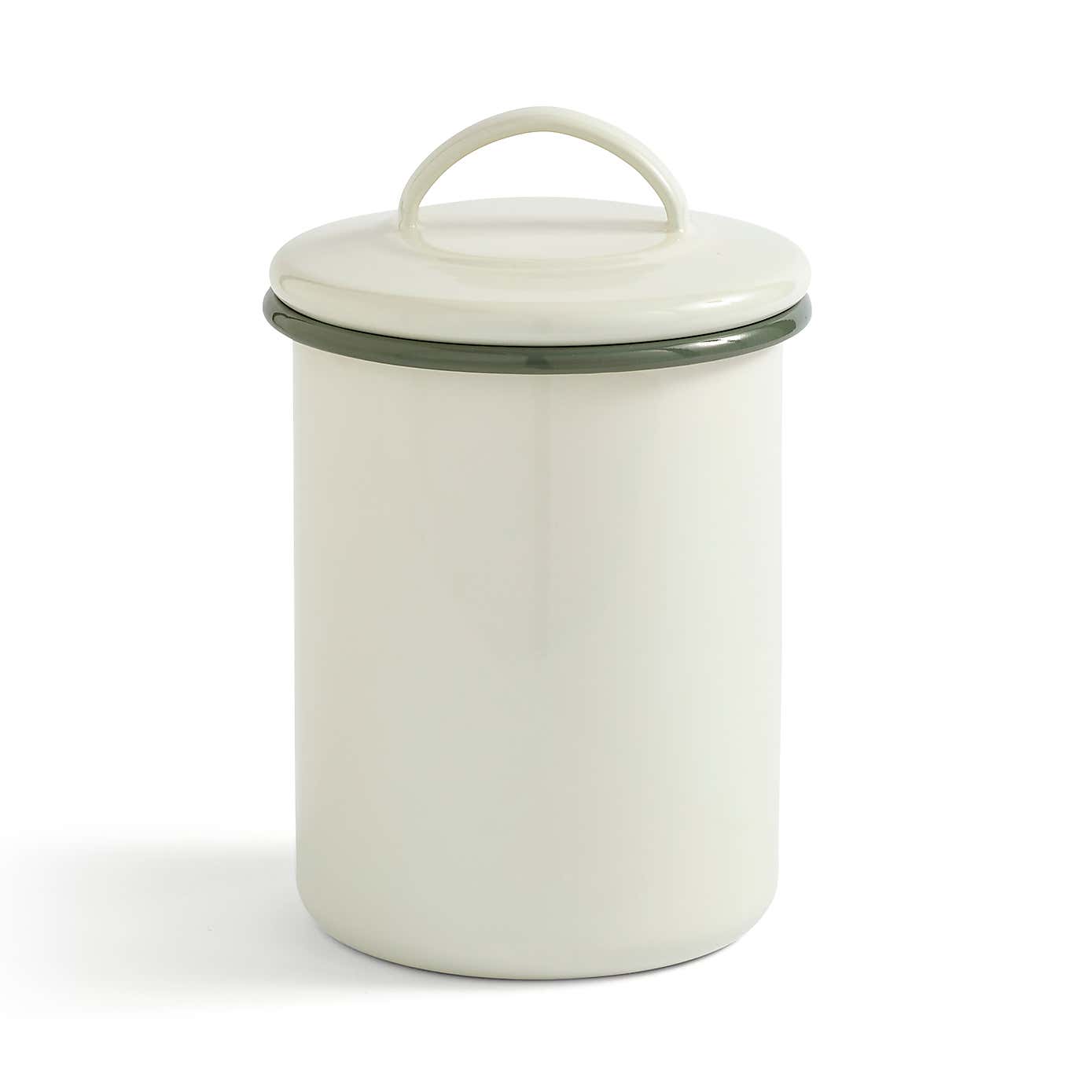 Cream and Sage Enamel Canister