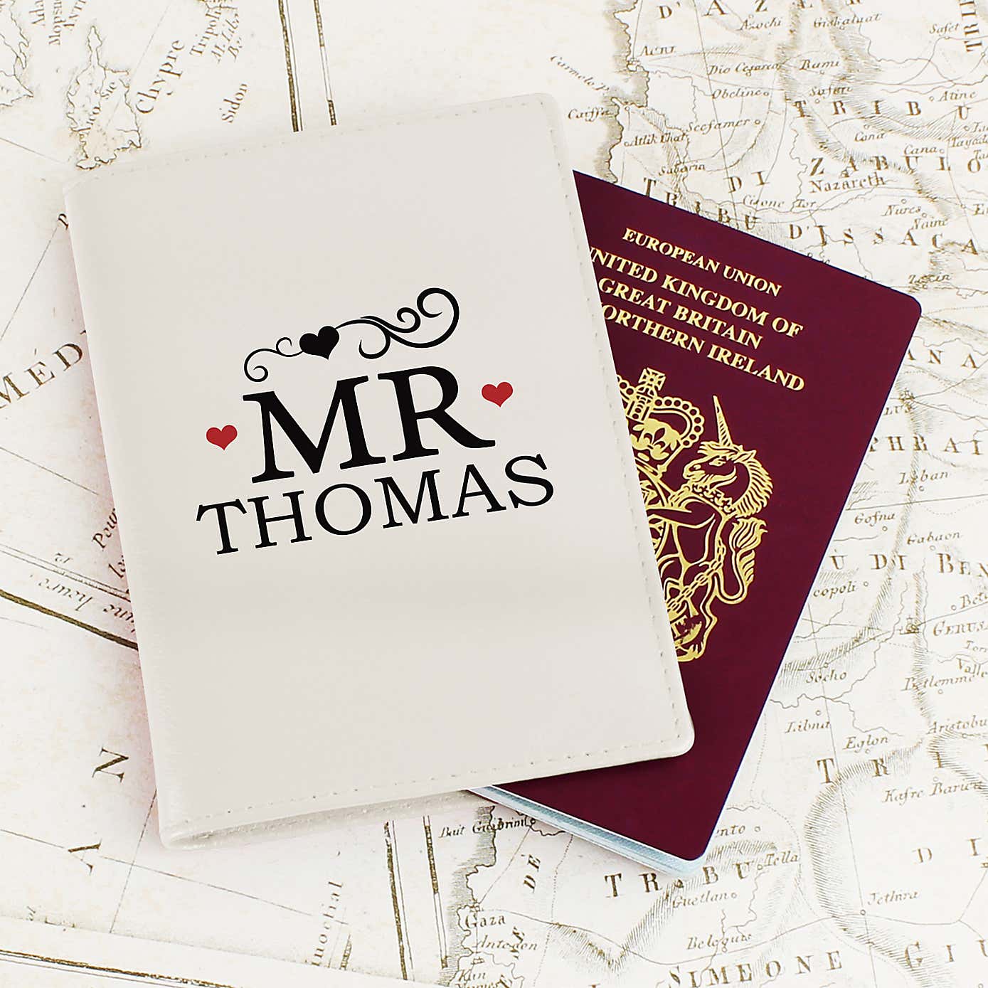 Personalised Mr and Mrs Cream Leather Passport Holders