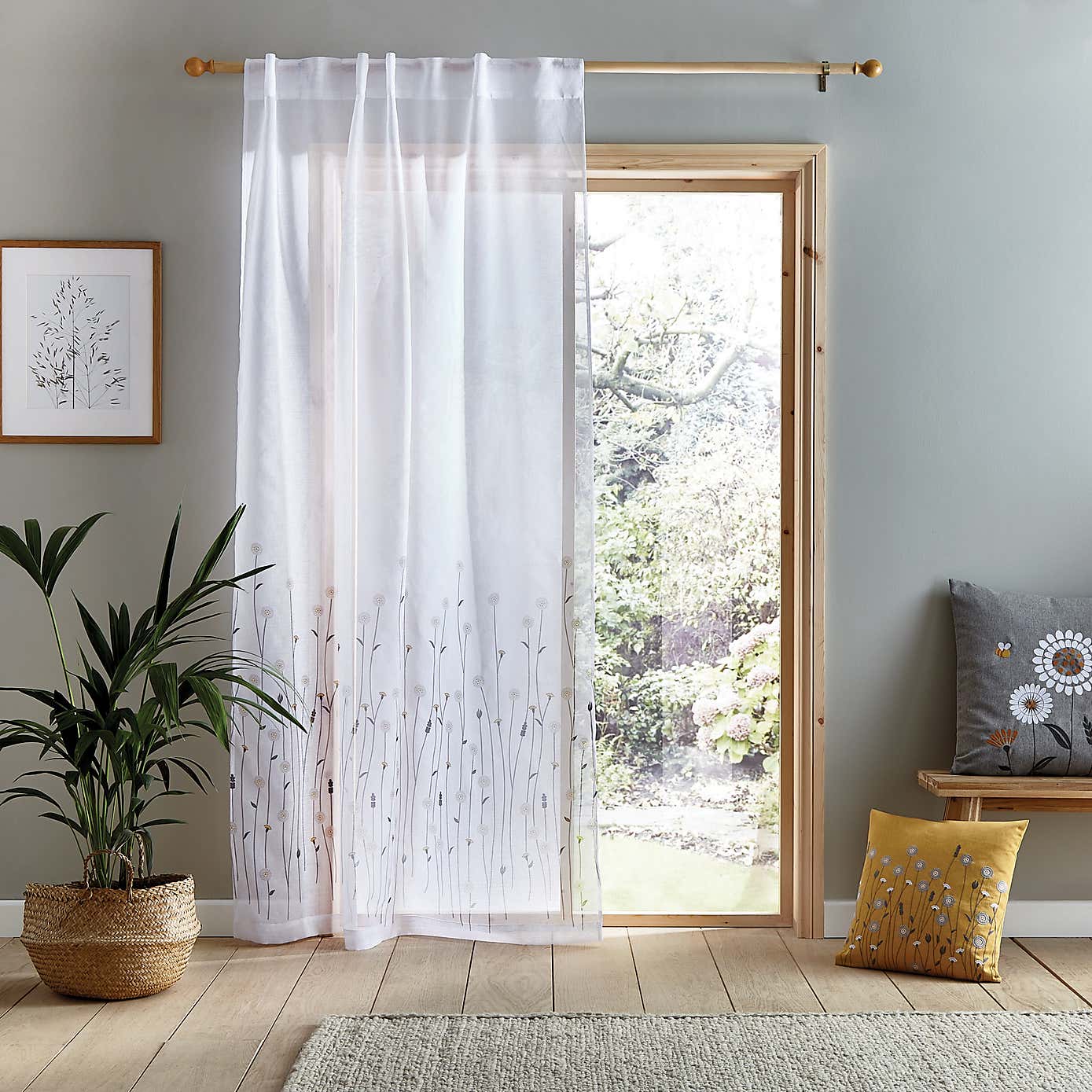 Scandi Floral Hidden Tab Top Voile Panel