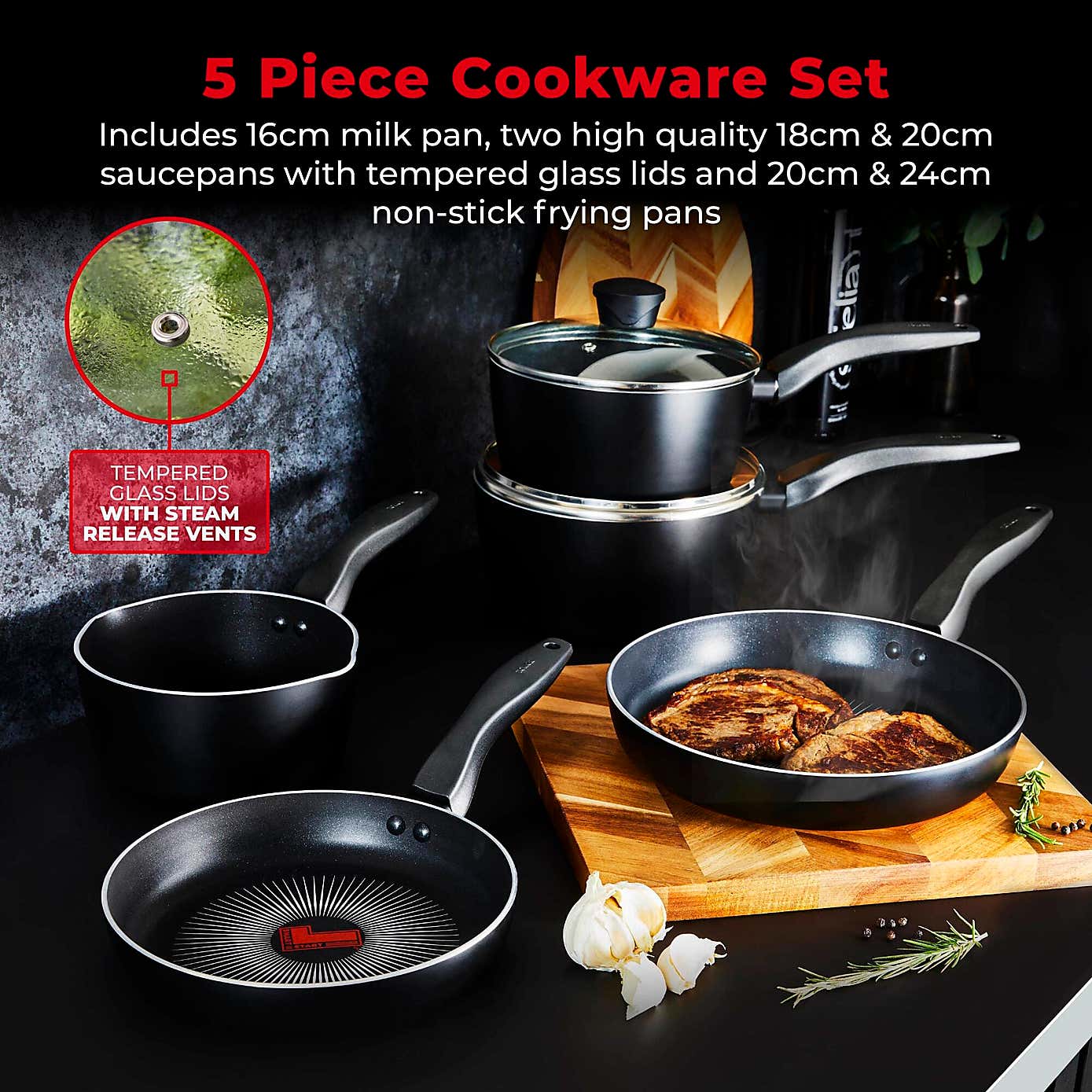 Tower Smart Start Gourmet Non-Stick Aluminium 5 Piece Pan Set