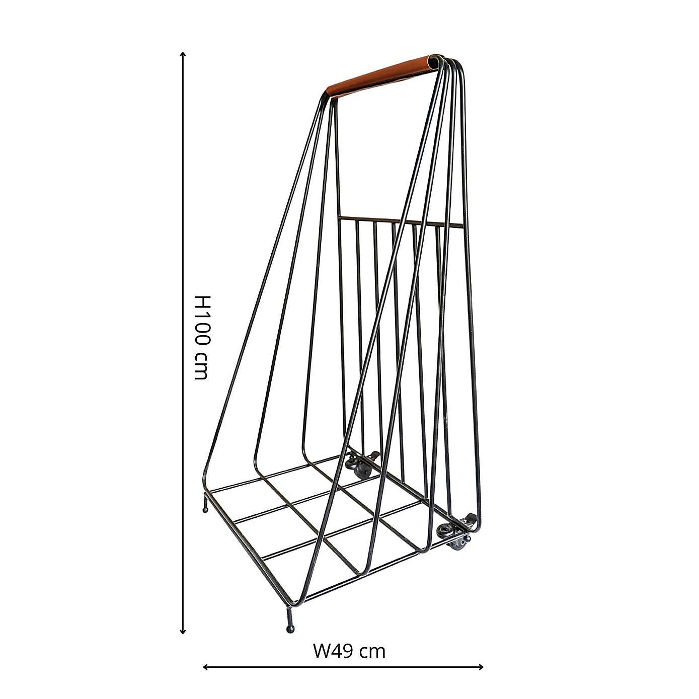 Contemporary Leather Handle Log Trolley
