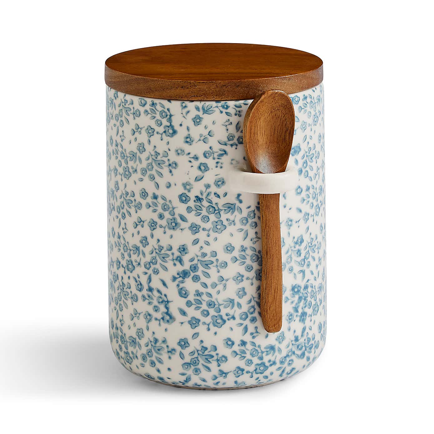 Blue Floral Canister with Spoon