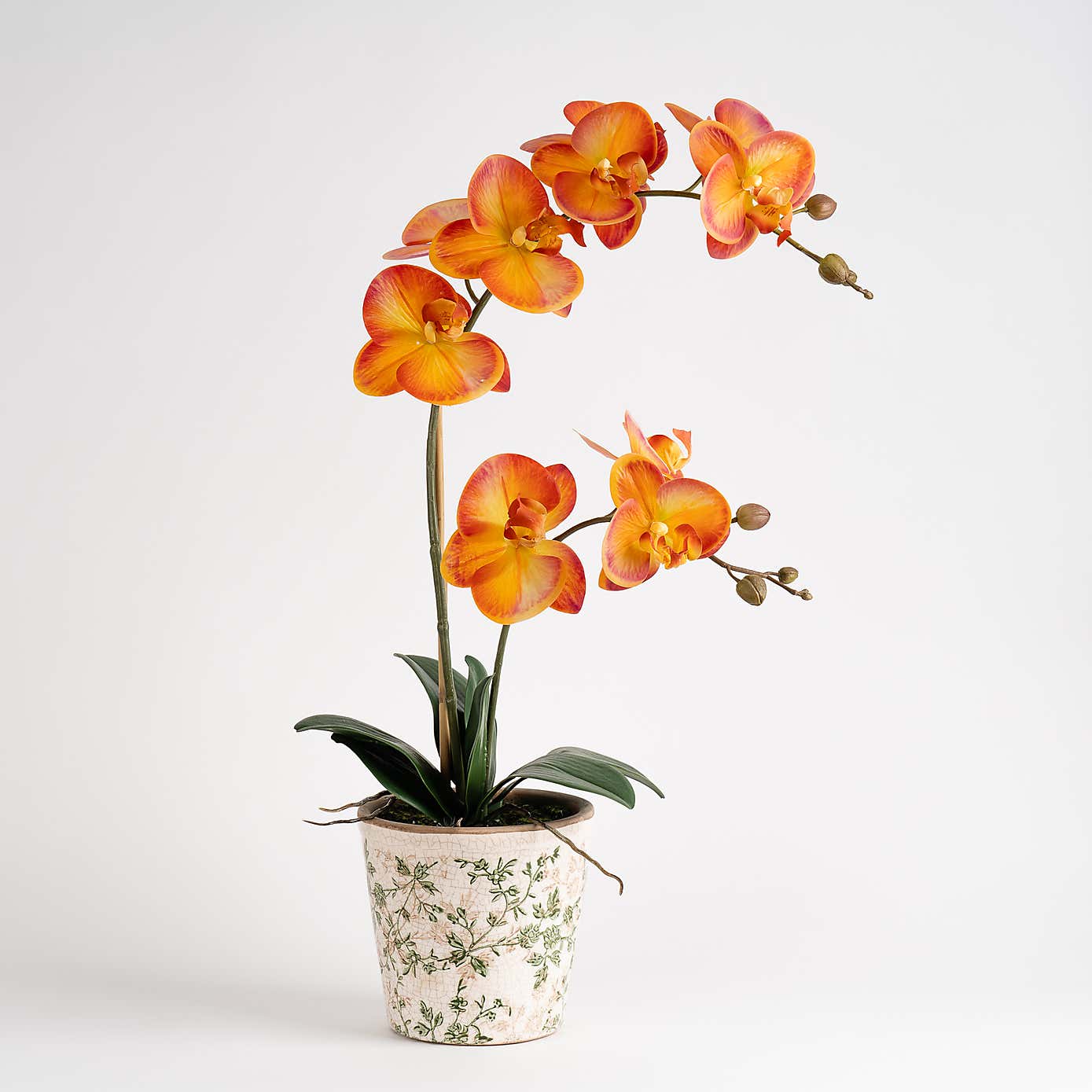 Artificial Real Touch Orange Phalaenopsis Orchid in Ceramic Pot