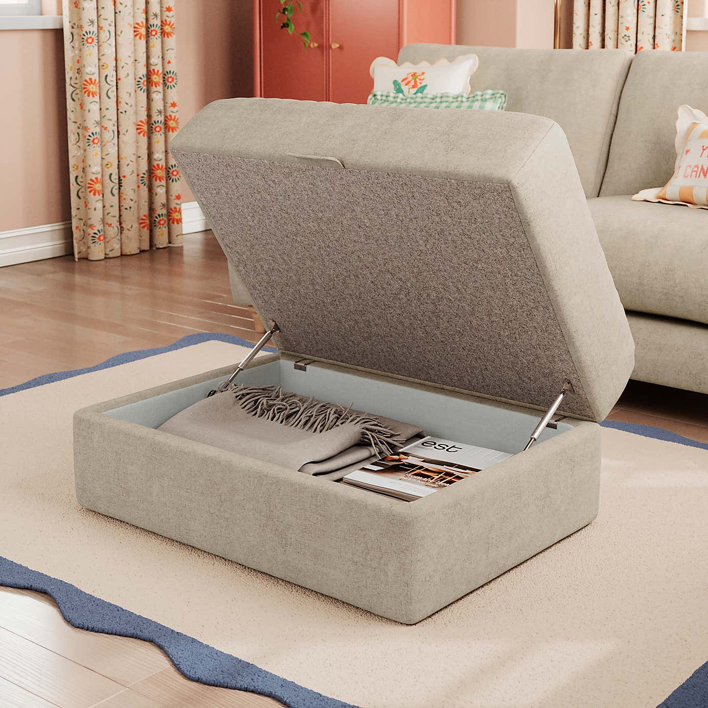 Hattie Tonal Plush Chenille Storage Footstool