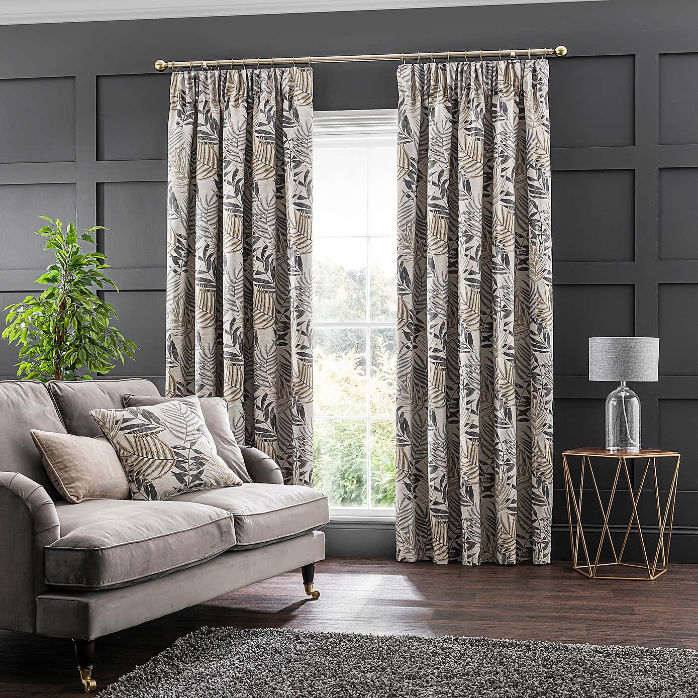 Leaf Jacquard Pencil Pleat Curtains