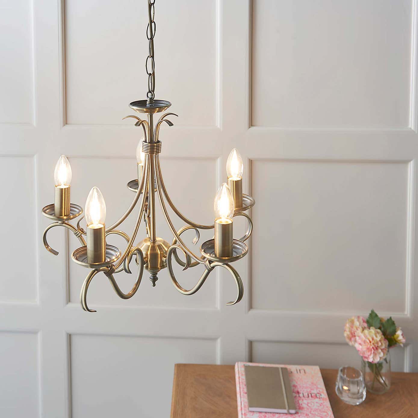 Vogue Bernice 5 Light Candelabra Ceiling Fitting Antique Brass