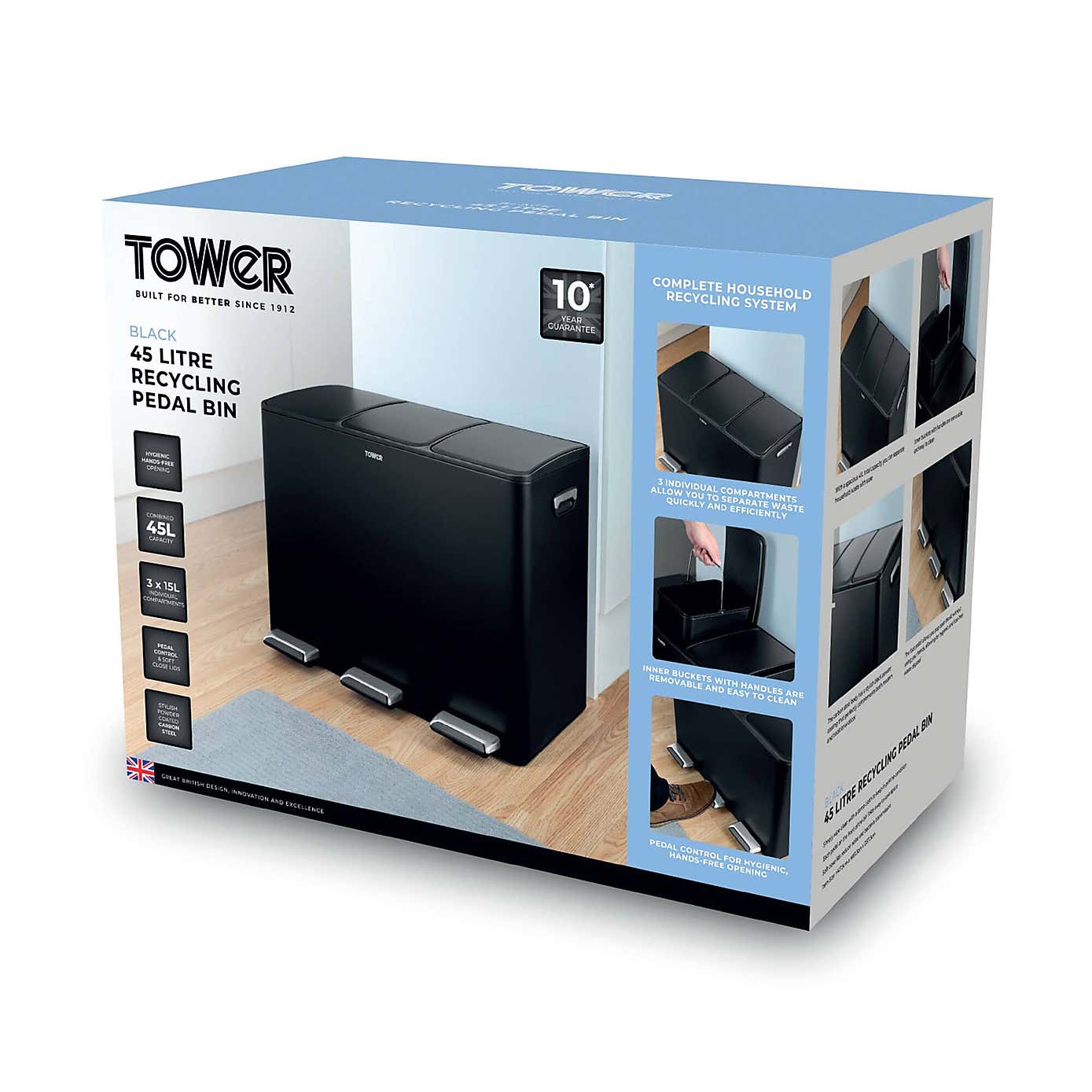 Tower 45L Recycling Pedal Bin