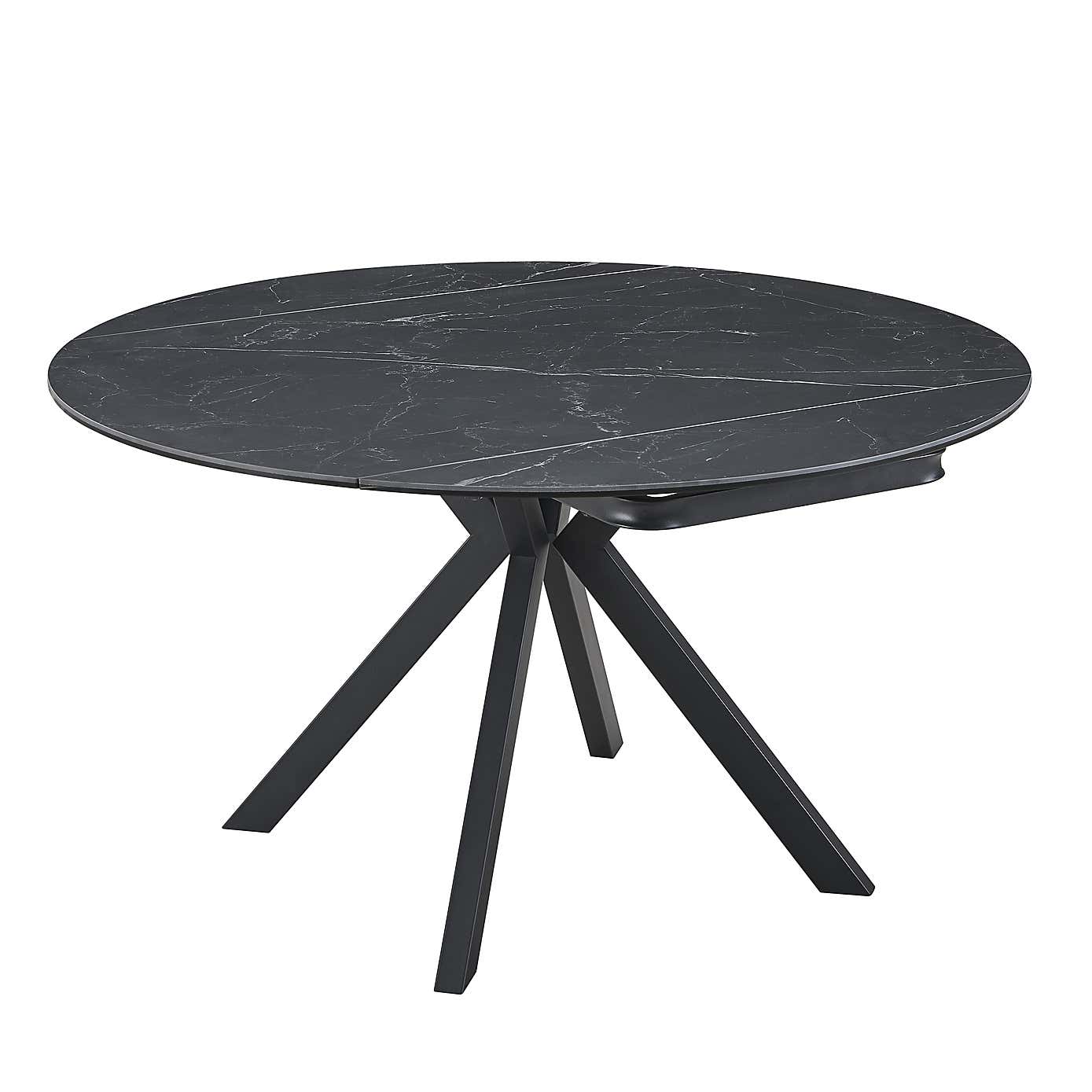 Indus Valley Camden 4-6 Seater Black Round Extendable Dining Table With 6 Pebble Dining Chairs