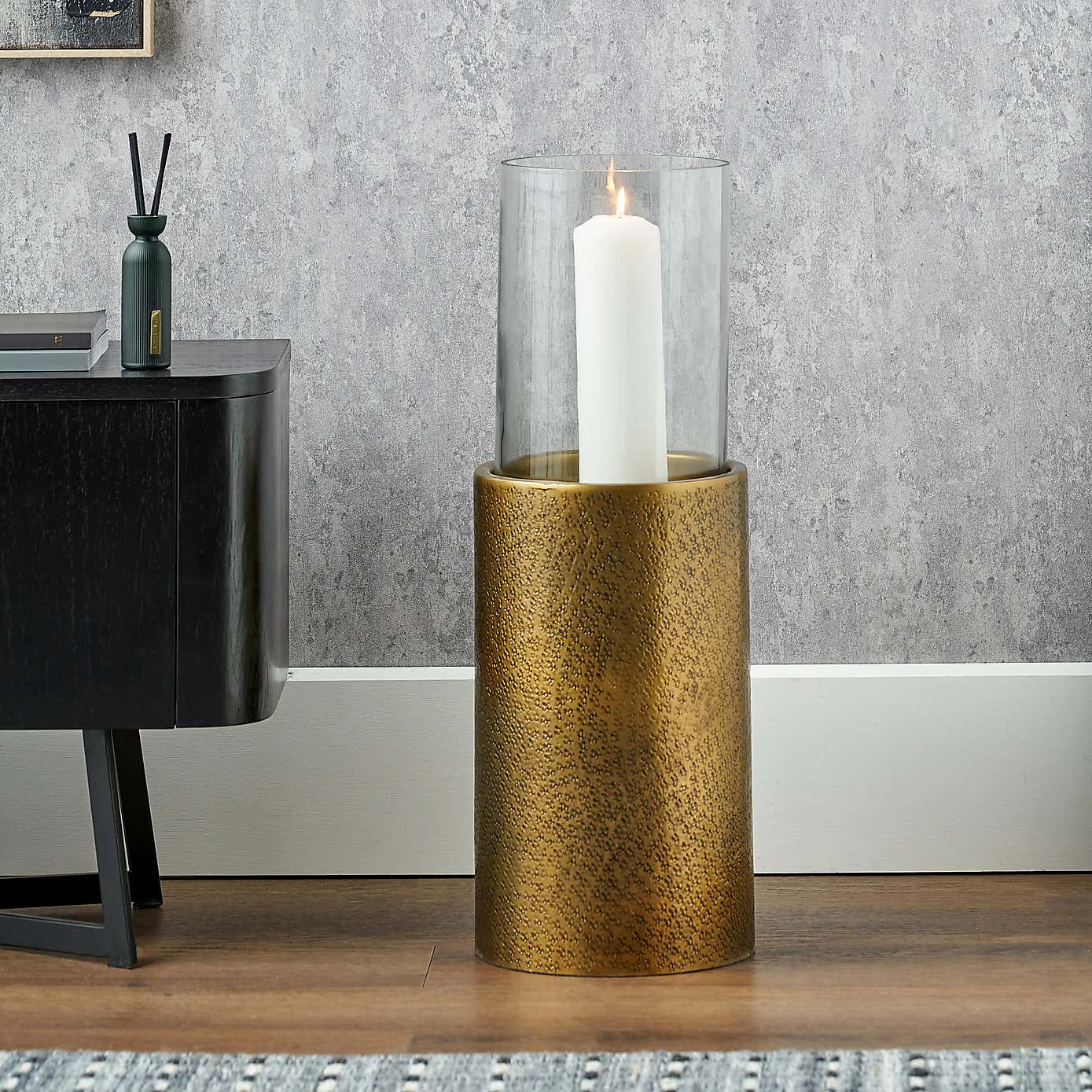 Metal & Glass Pedestal Hurricane Candle Holder