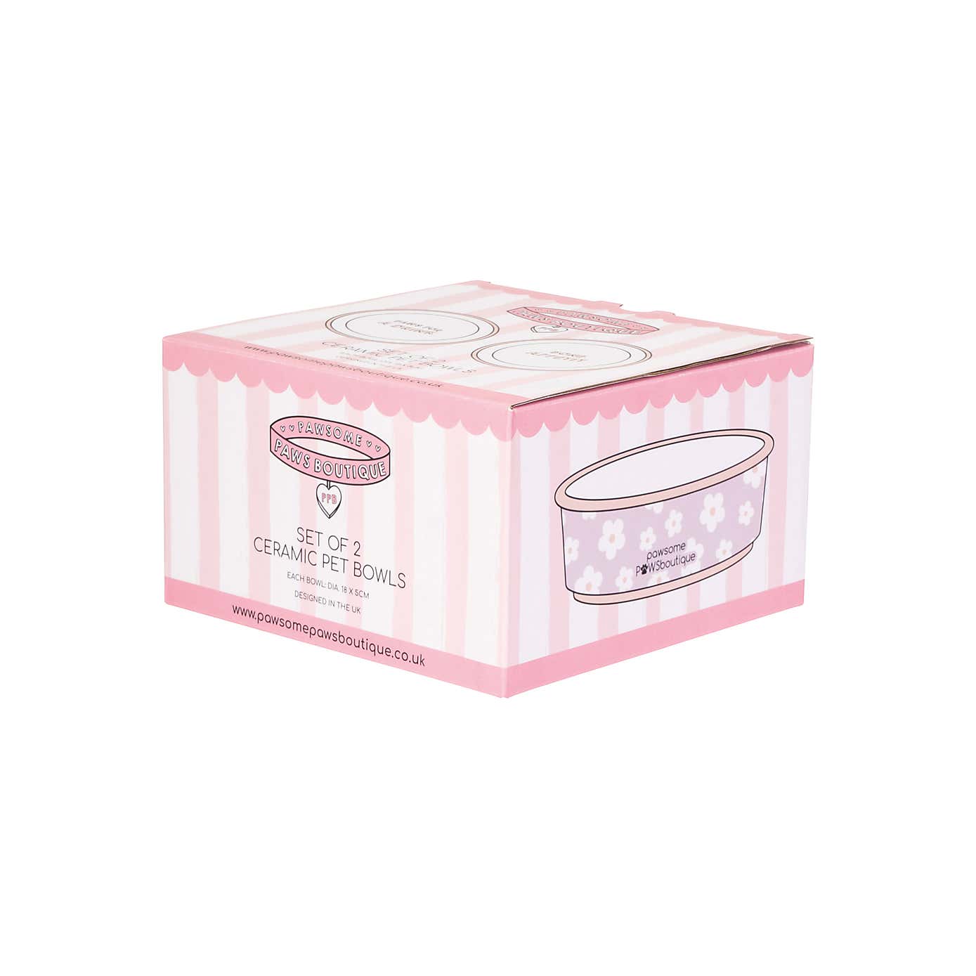 Set of 2 Flowers Ceramic Pet Bowls