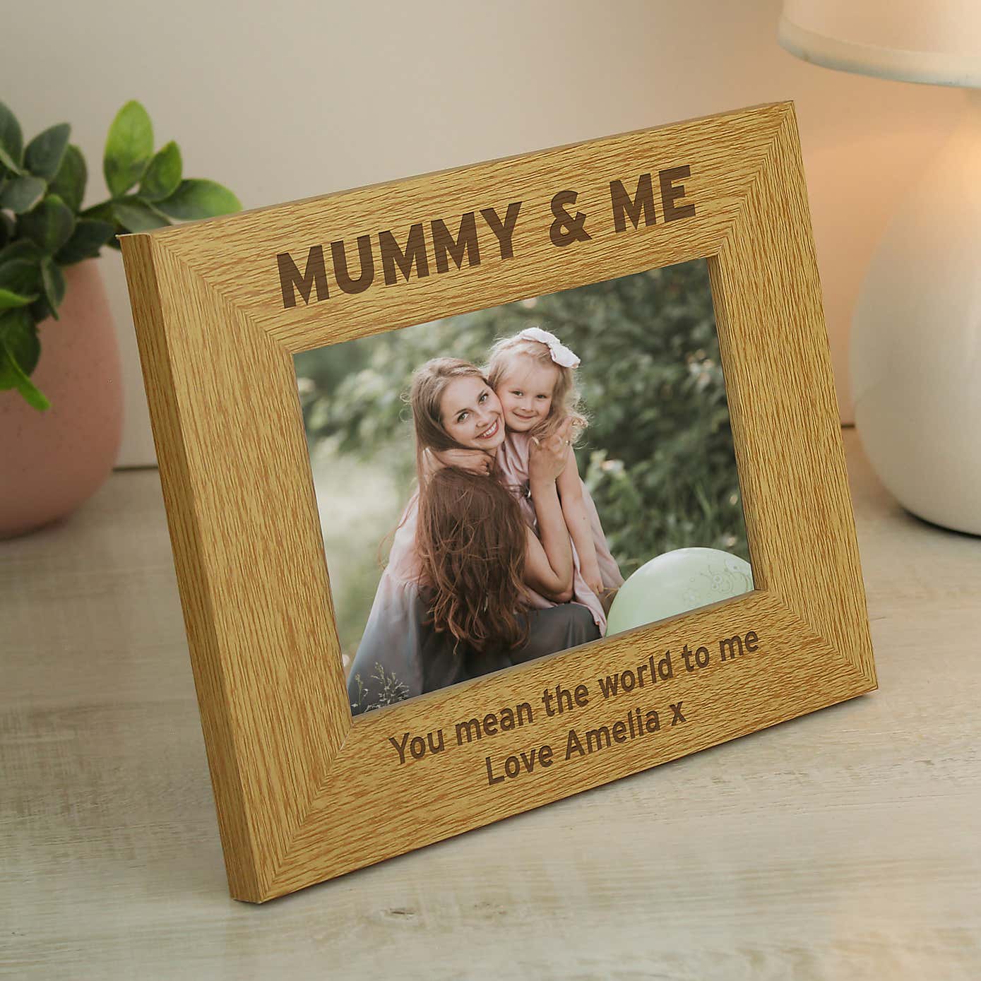 Personalised Mummy and Me Light Wood Landscape Photo Frame