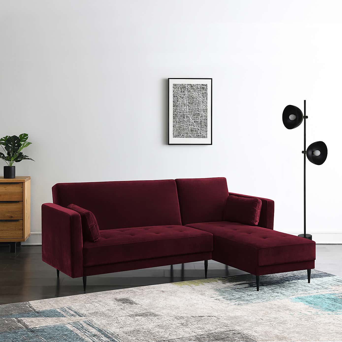 Selassi Velvet 3 Seater Corner Sofa Bed