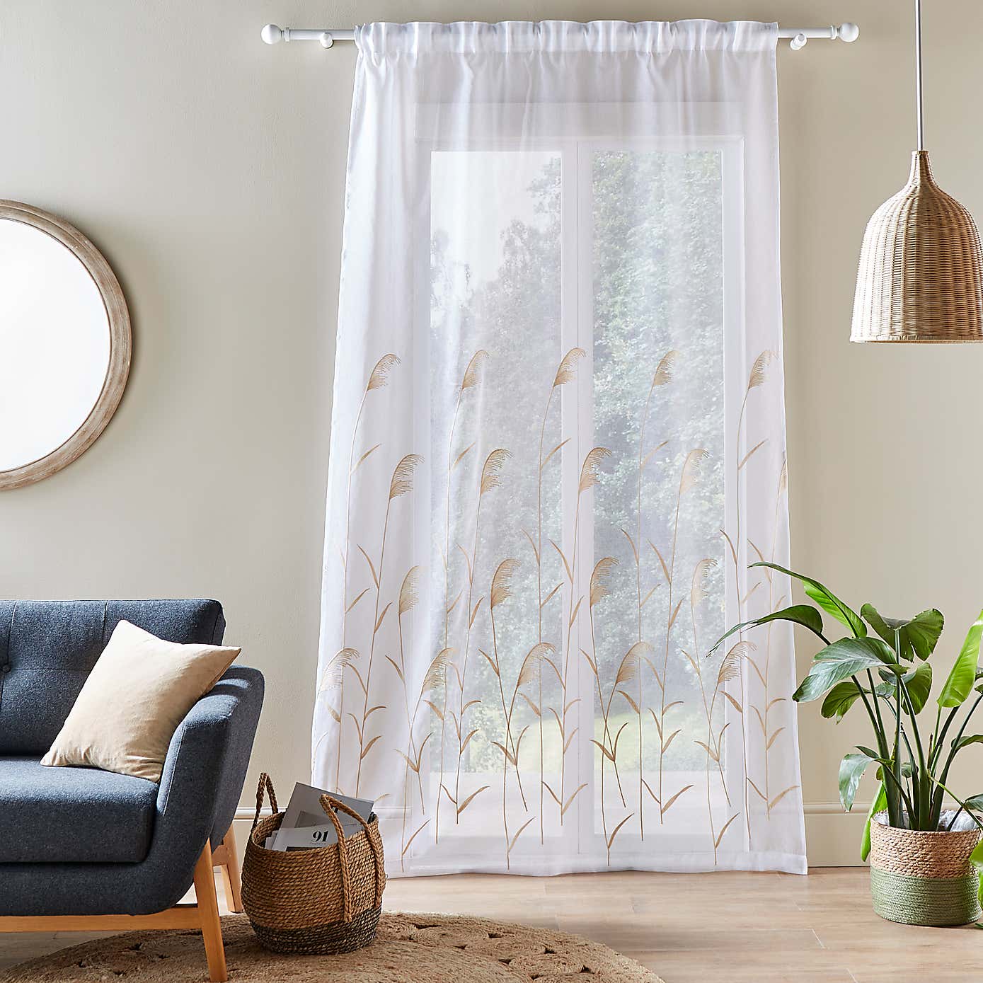 Embroidered Grasses Slot Top Single Voile Panel