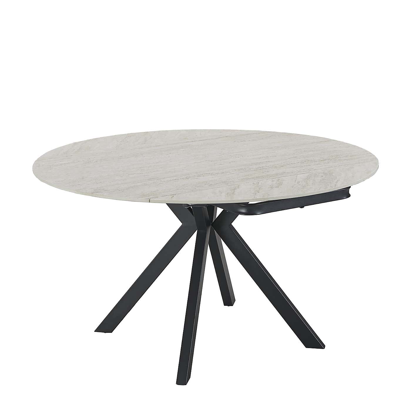 Indus Valley Camden 4-6 Seater Travertine Round Extendable Dining Table With 4 Aura Dining Chairs