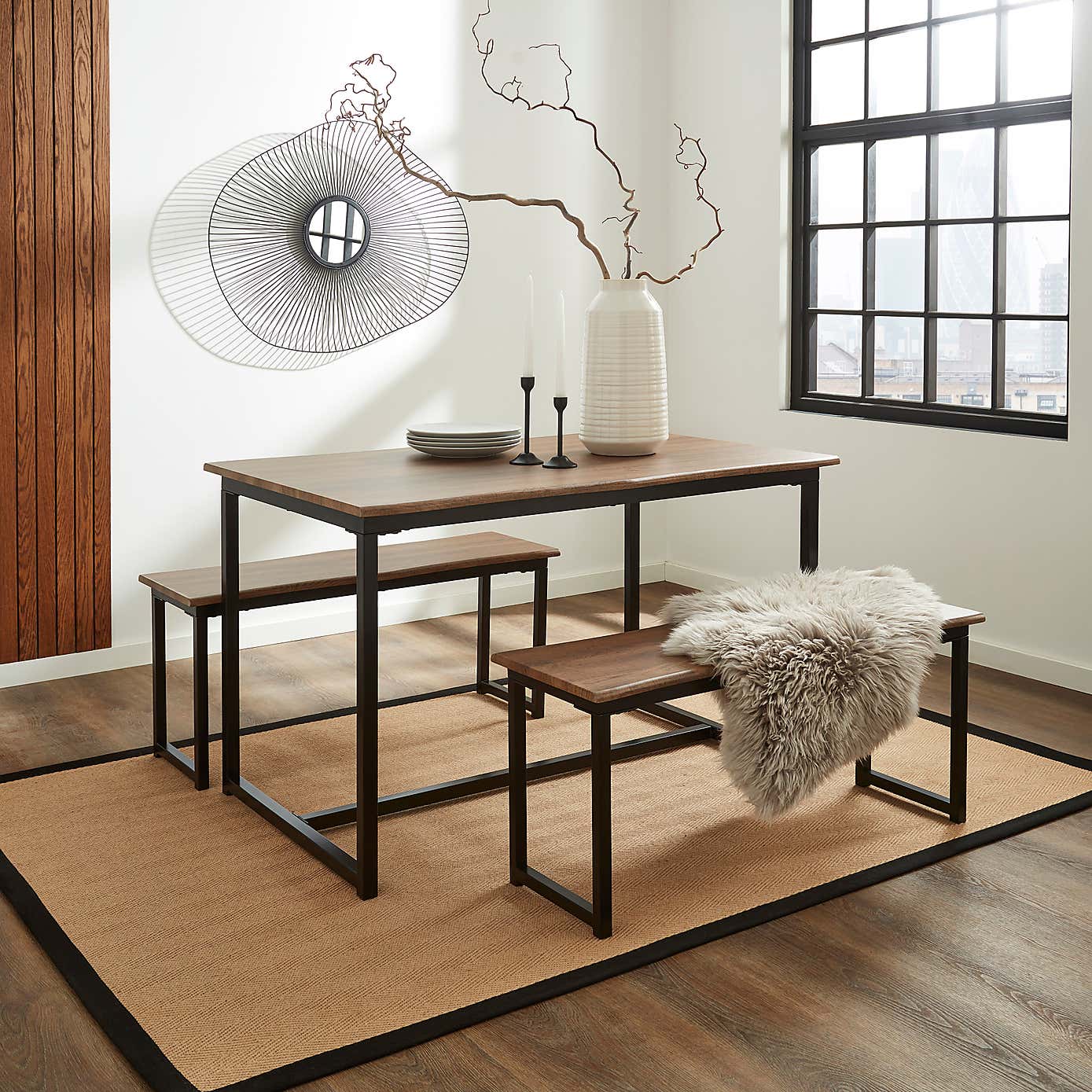 Ronan Wave Edge Dining Table and Bench Set