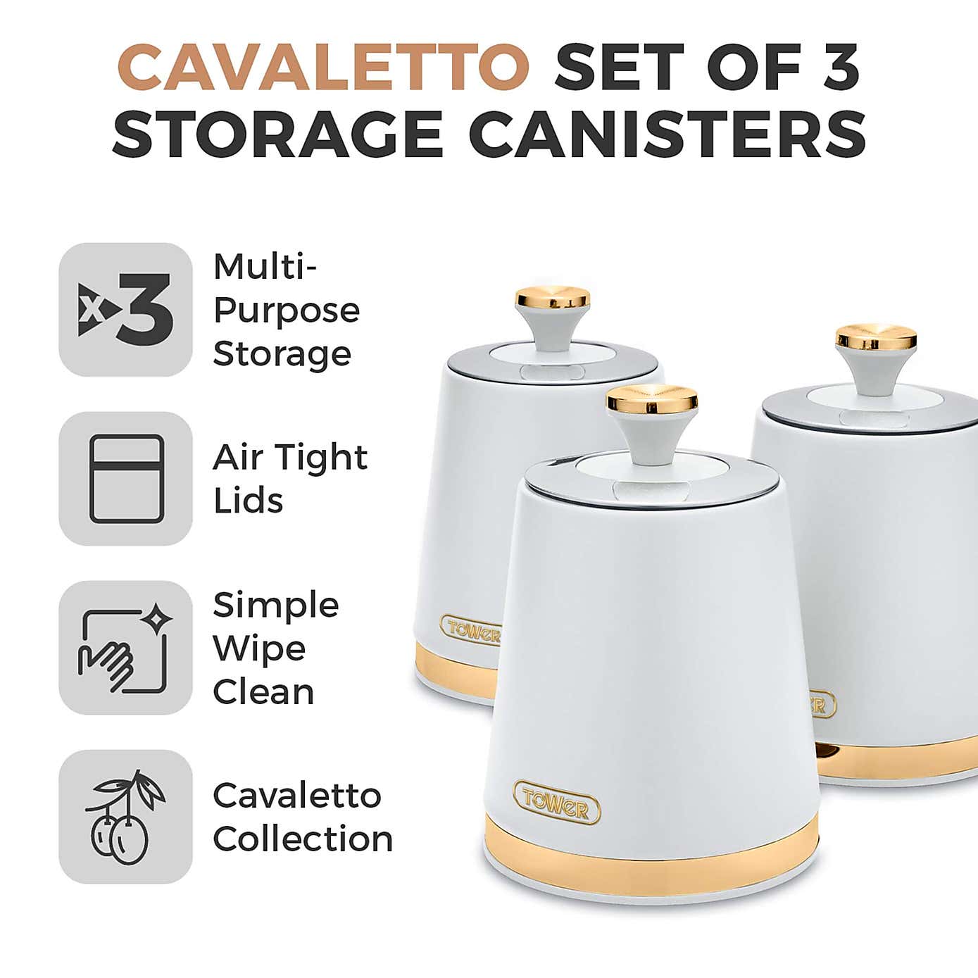 Tower Set of 3 Cavaletto Canisters