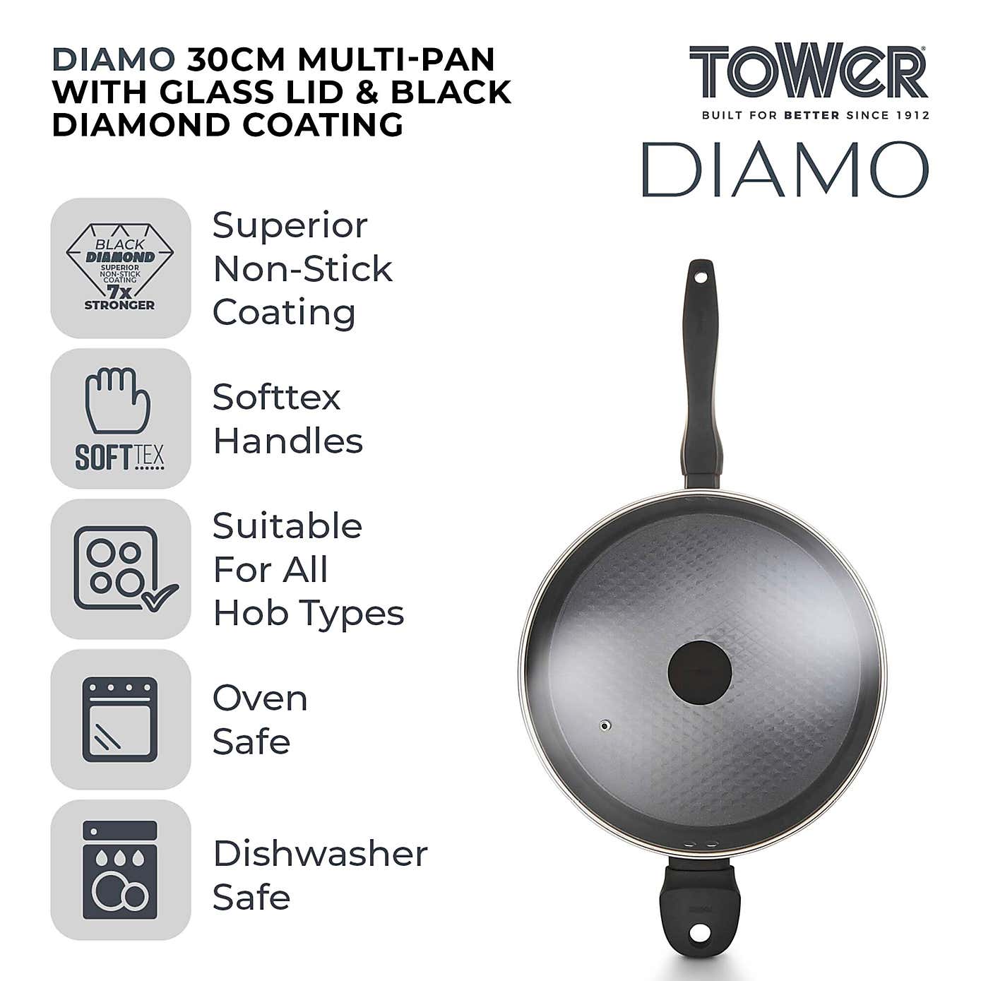 Tower Diamo 30cm Ceramic Multi-Pan with Lid