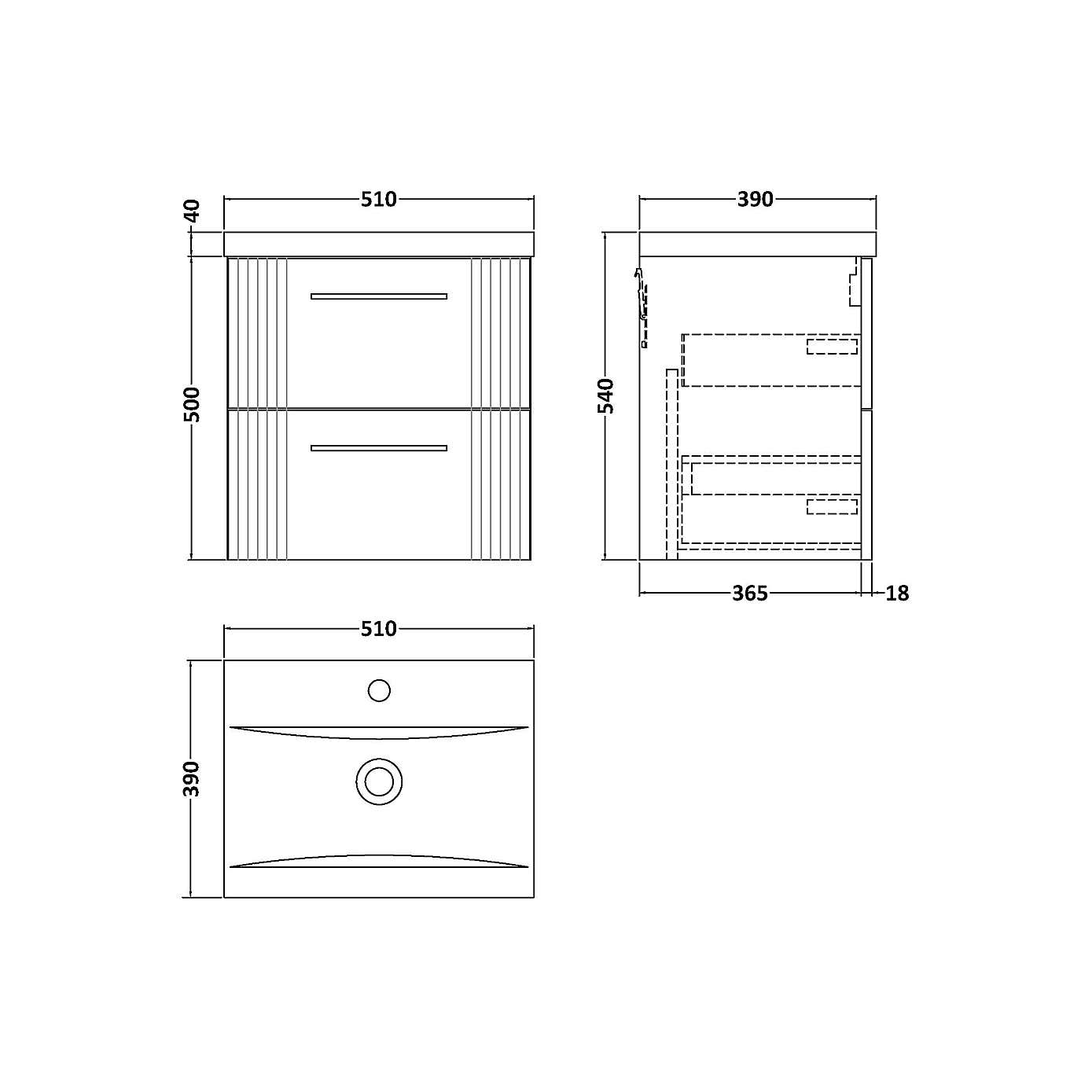 Deco Wall Mounted 2 Drawer Vanity Unit with Basin