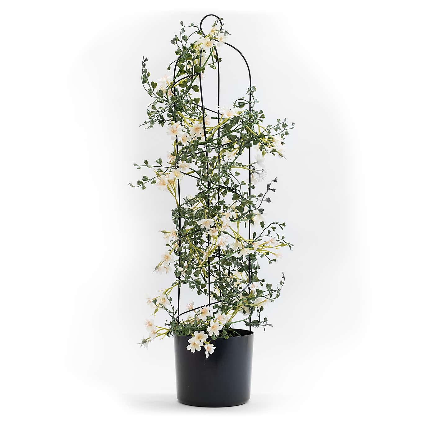 Artificial Climbing Obelisk Plant in Black Plastic Plant Pot