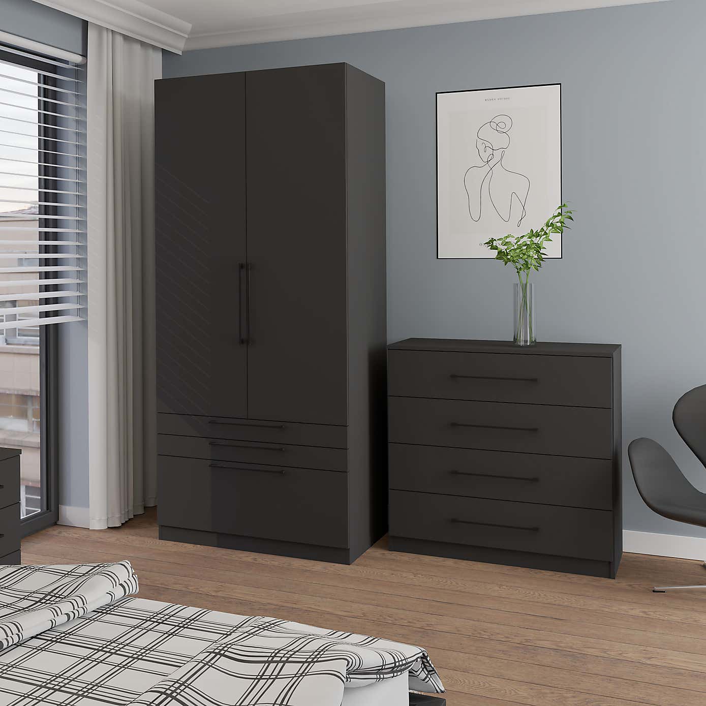 Foster Double 3 Drawer Wardrobe