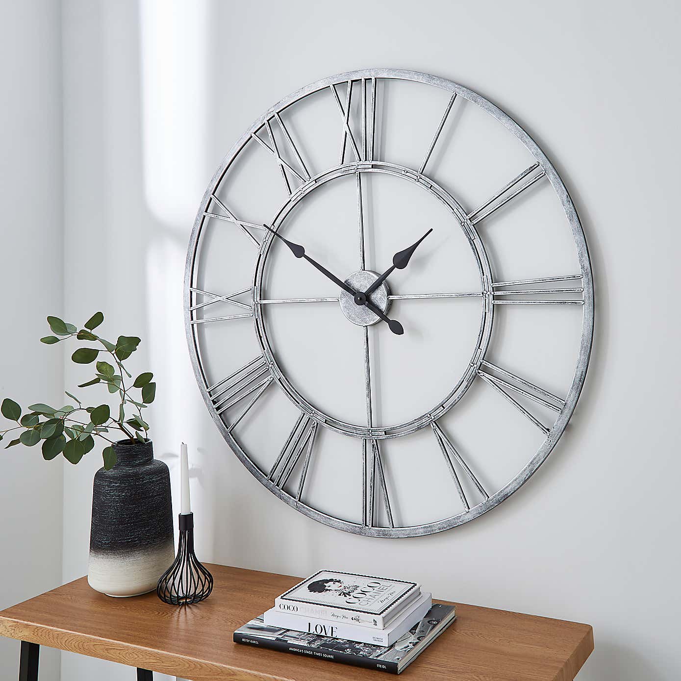 Indoor Outdoor Skeleton Clock 100cm Chrome