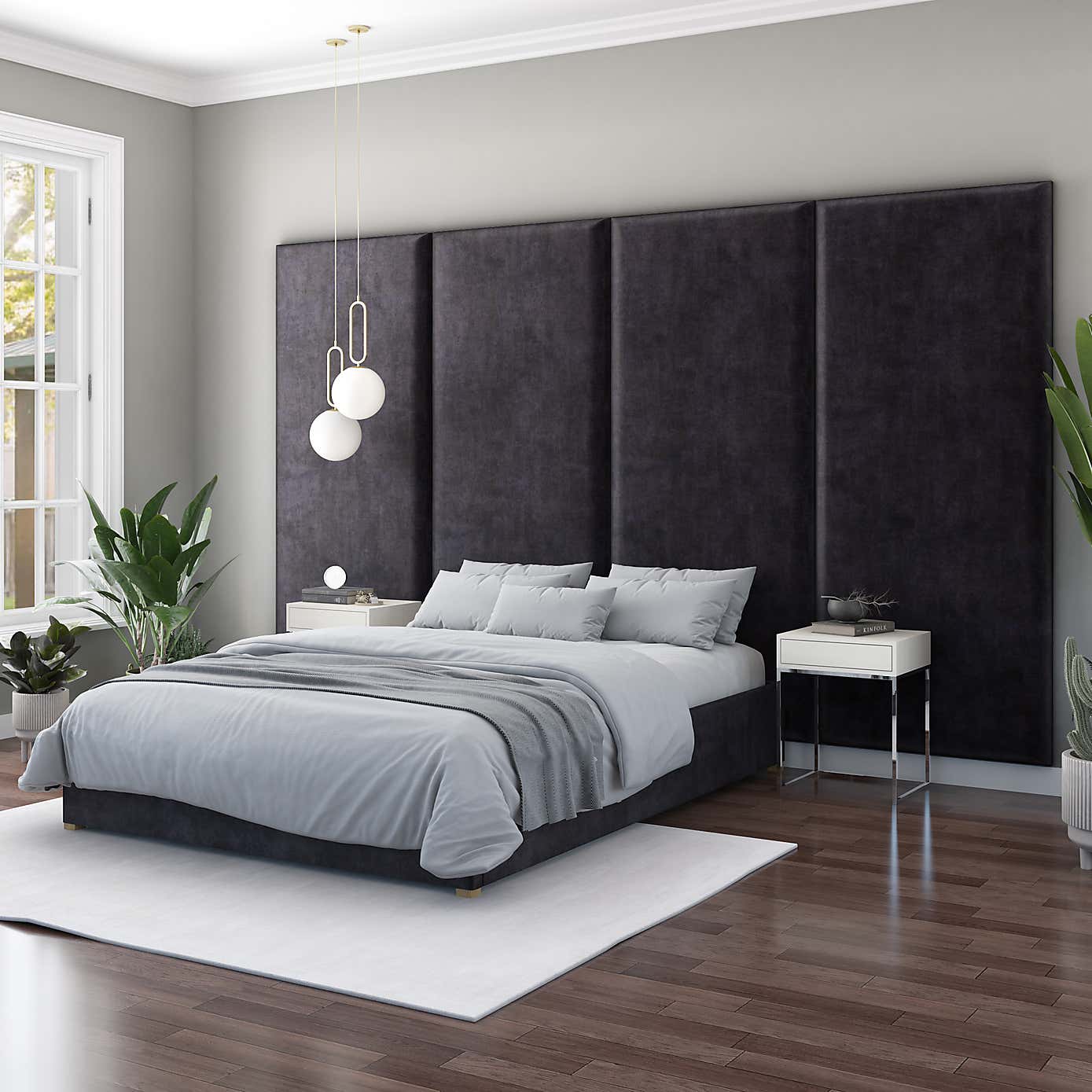 Hanging Wall Panel Dual Mount Plush Velvet Headboard